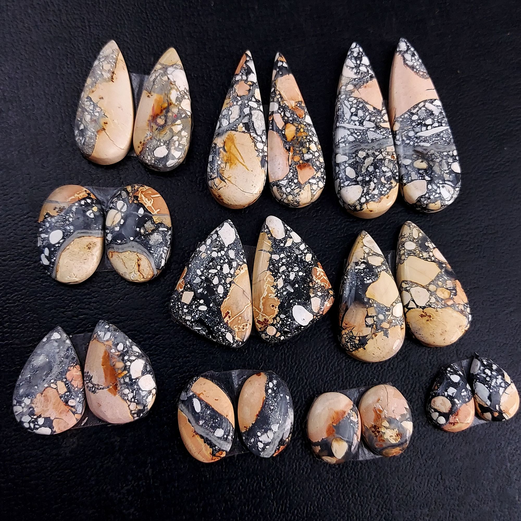 10 Pair 237 Cts Natural Maligano Jasper Cabochon Pair Lot Semi-Precious Gemstones For Jewelry Making 8x12-12x37mm 13256