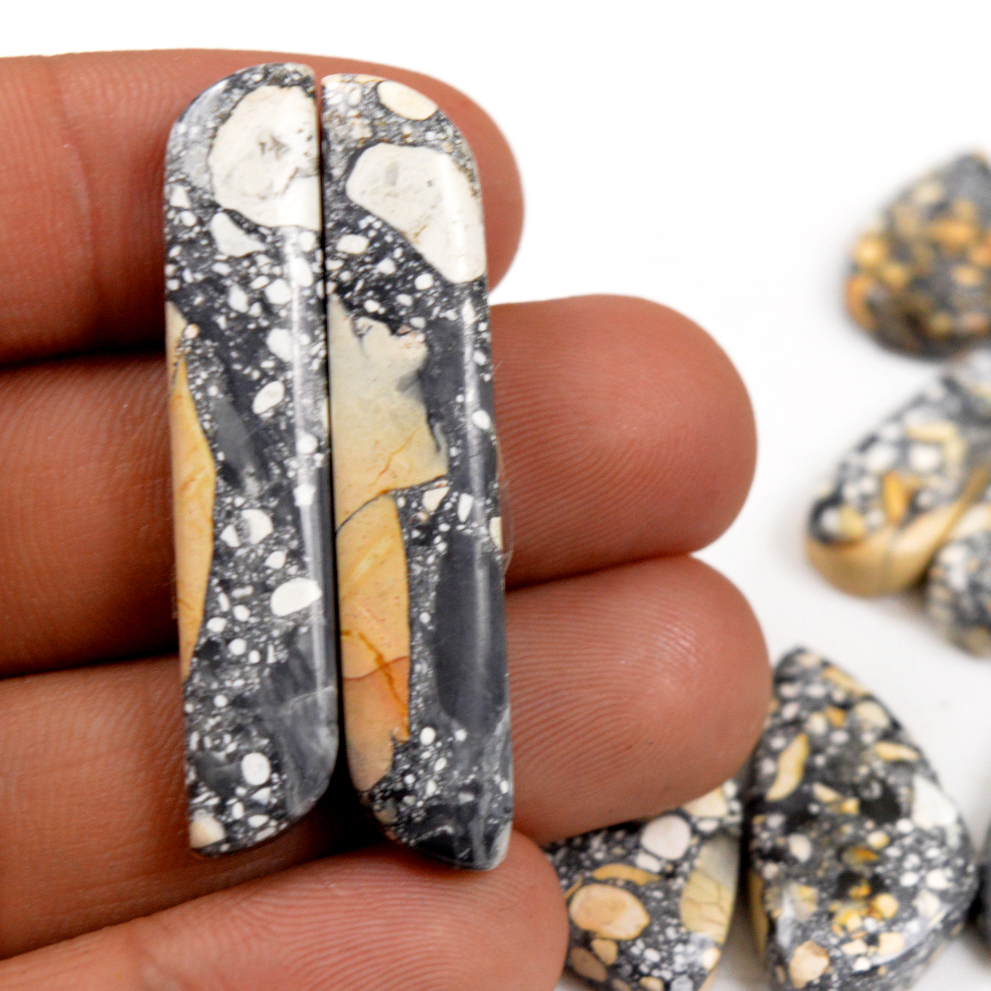 9 Pair 202 Cts Natural Maligano Jasper Cabochon Pair Lot Semi-Precious Gemstones For Jewelry Making 9x13-13x26mm R-13257
