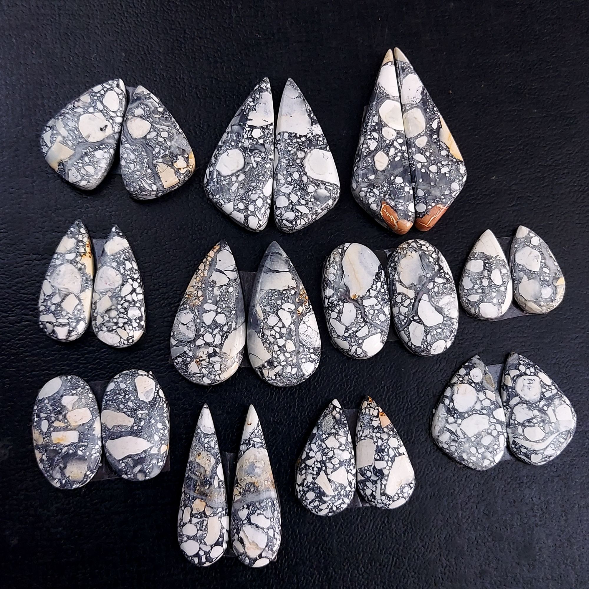 11 Pair 249 Cts Natural Maligano Jasper Cabochon Pair Lot Semi-Precious Gemstones For Jewelry Making 9x17-10x36mm R-13258
