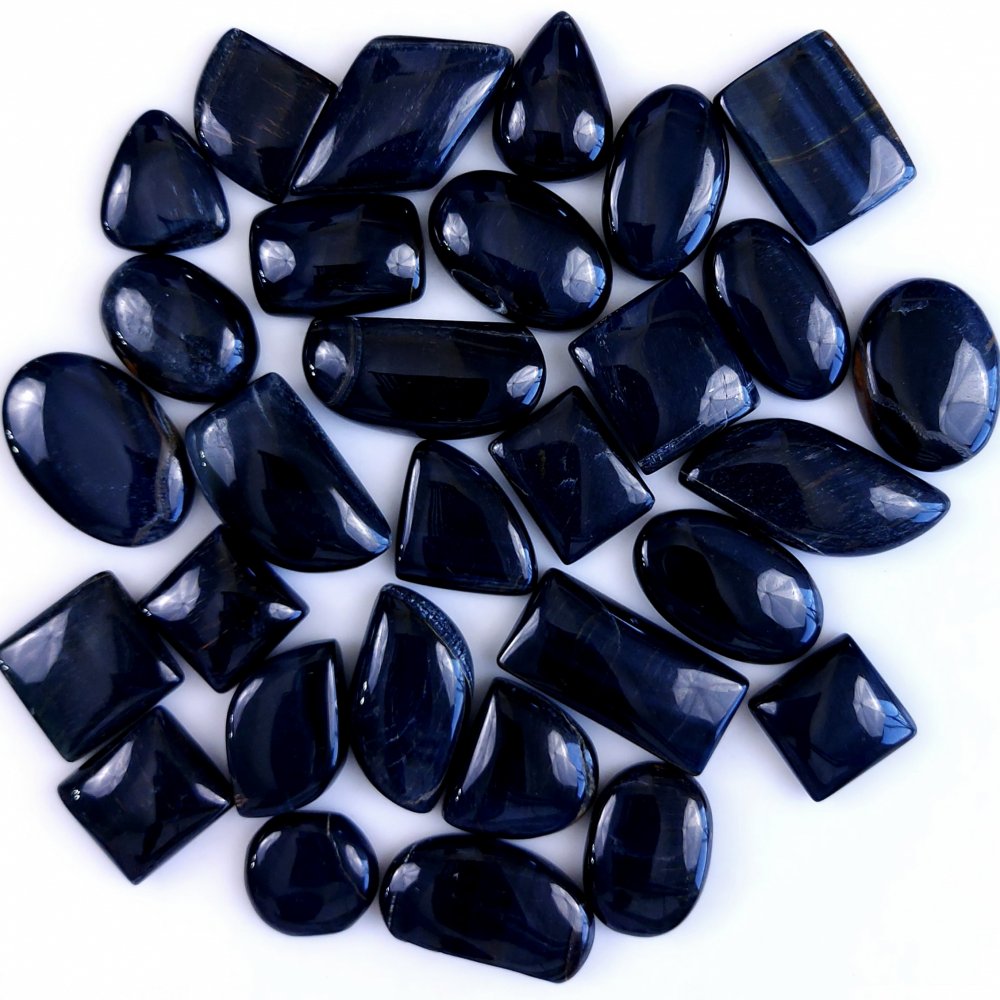 30Pcs 747Cts Natural Tiger Eye Loose Cabochon Gemstone Lot Mix Shape and and Size for Jewelry Making 32x15 17x17mm#1326