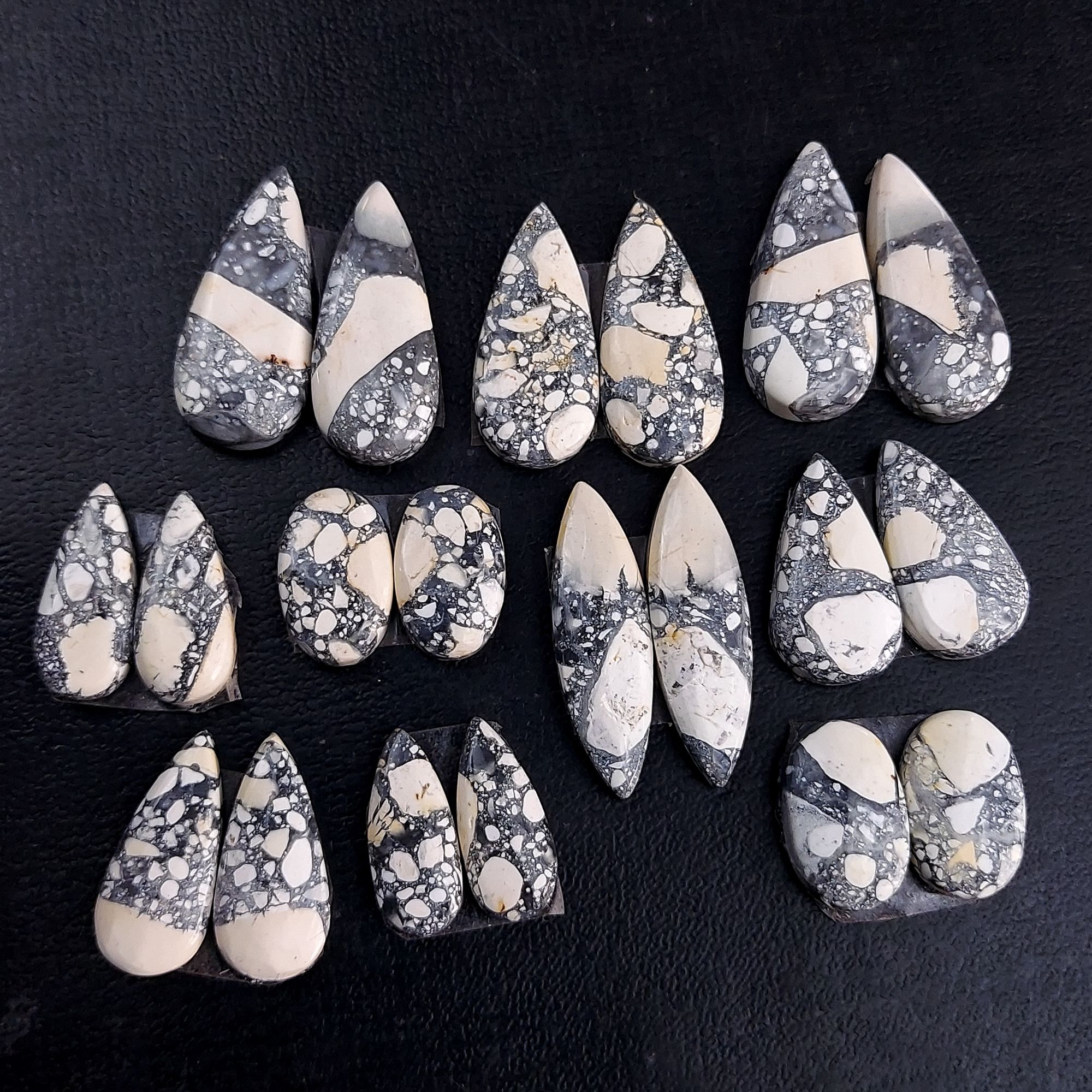 10 Pair 192 Cts Natural Maligano Jasper Cabochon Pair Lot Semi-Precious Gemstones For Jewelry Making 7x17-11x26mm R-13260
