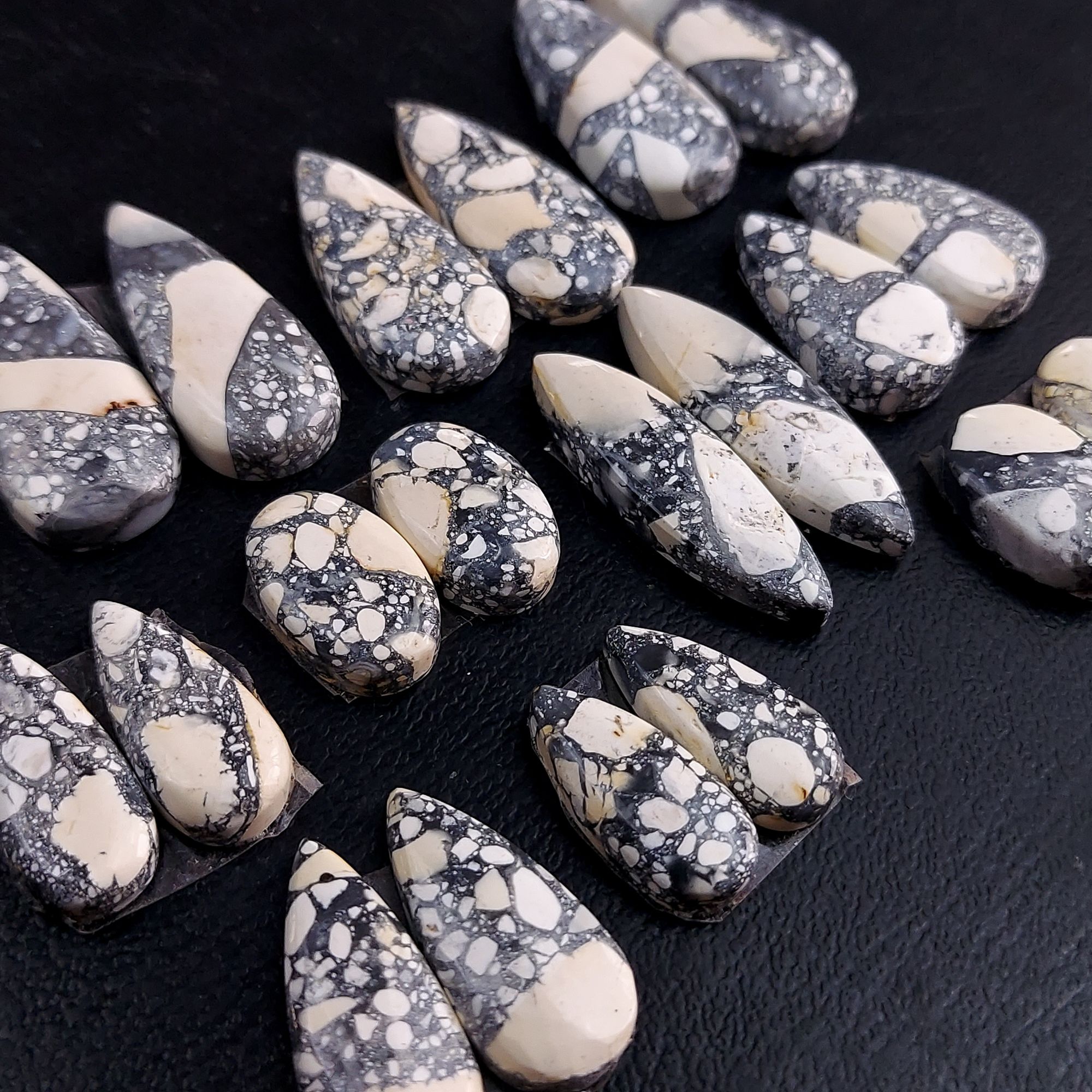 10 Pair 192 Cts Natural Maligano Jasper Cabochon Pair Lot Semi-Precious Gemstones For Jewelry Making 7x17-11x26mm R-13260