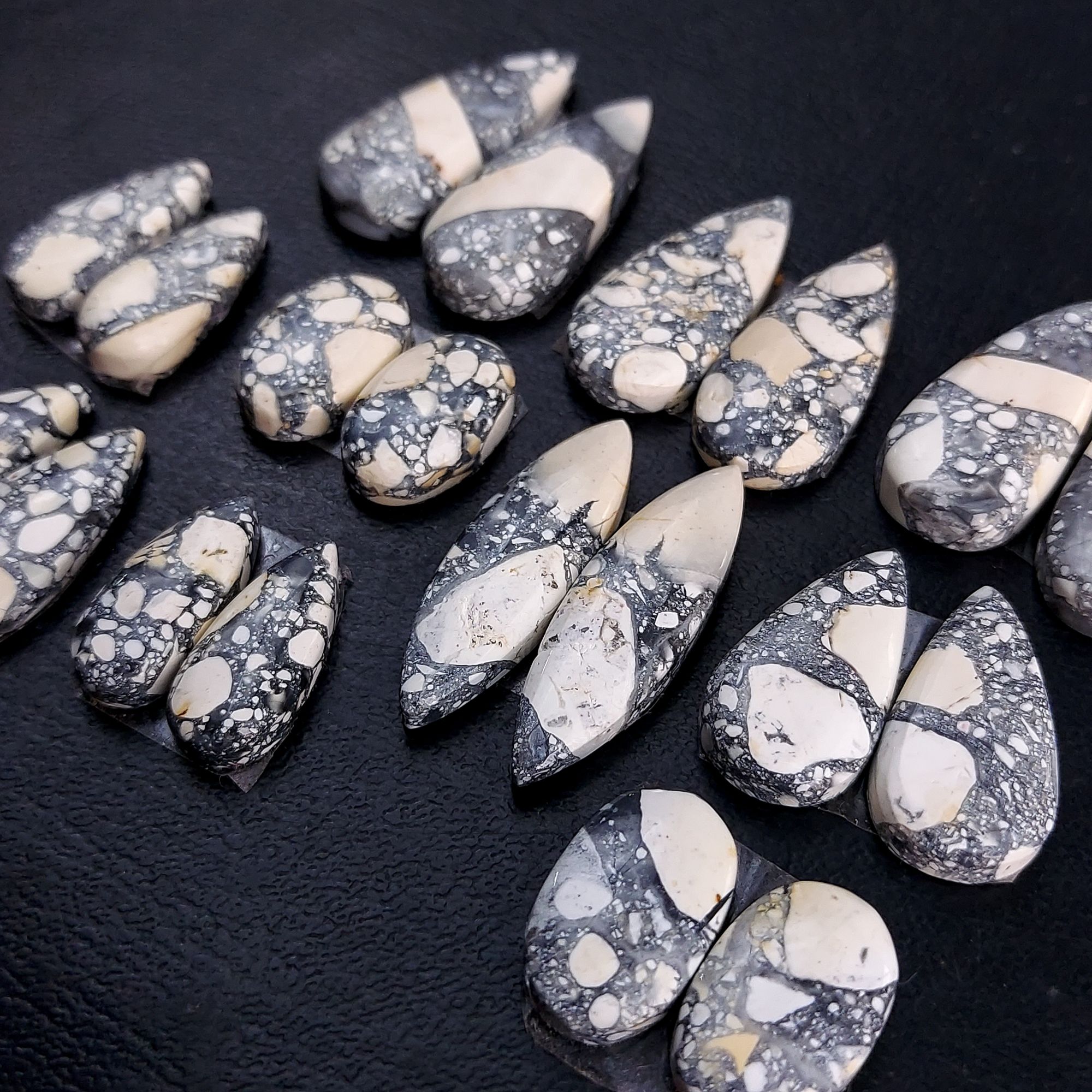 10 Pair 192 Cts Natural Maligano Jasper Cabochon Pair Lot Semi-Precious Gemstones For Jewelry Making 7x17-11x26mm R-13260