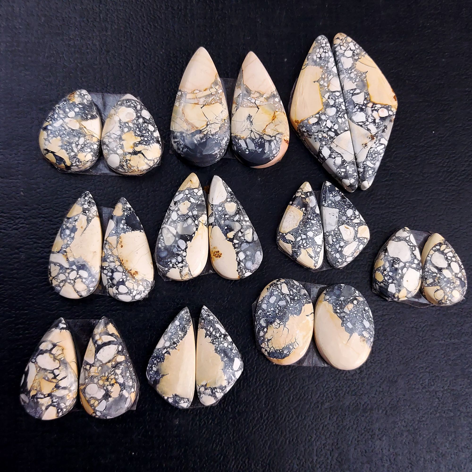 10 Pair 190 Cts Natural Maligano Jasper Cabochon Pair Lot Semi-Precious Gemstones For Jewelry Making 8x15-11x35mm 13269