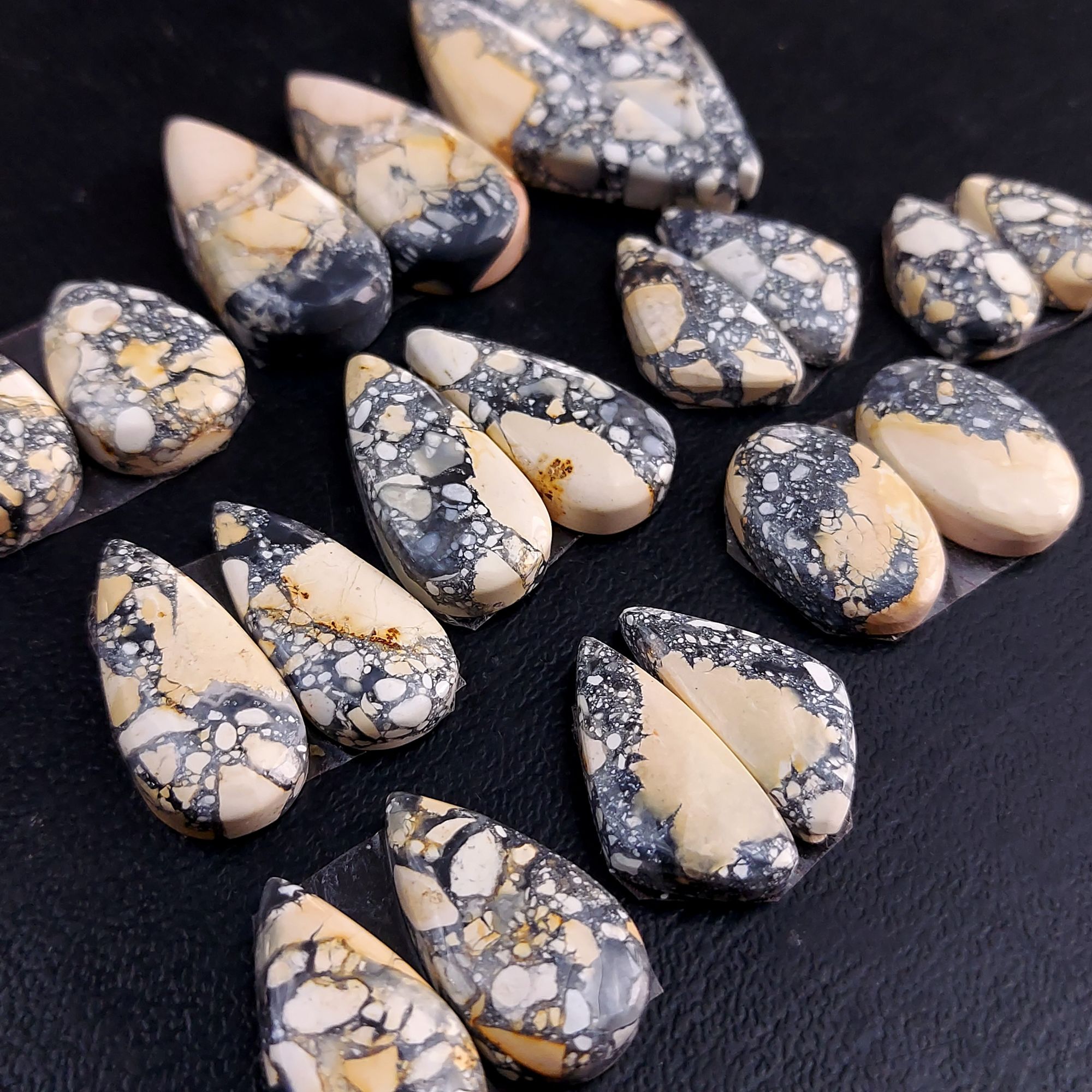 10 Pair 190 Cts Natural Maligano Jasper Cabochon Pair Lot Semi-Precious Gemstones For Jewelry Making 8x15-11x35mm 13269