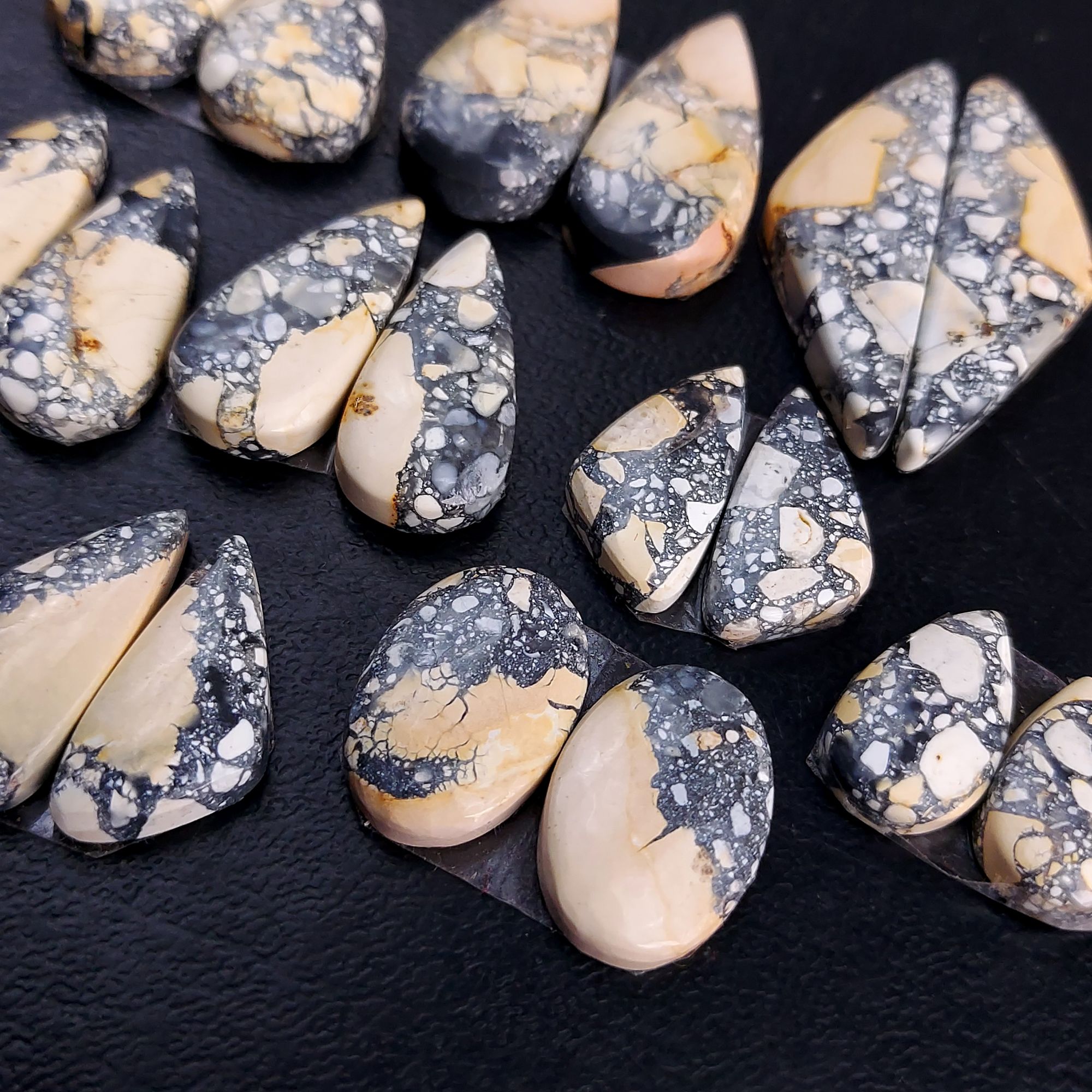 10 Pair 190 Cts Natural Maligano Jasper Cabochon Pair Lot Semi-Precious Gemstones For Jewelry Making 8x15-11x35mm 13269