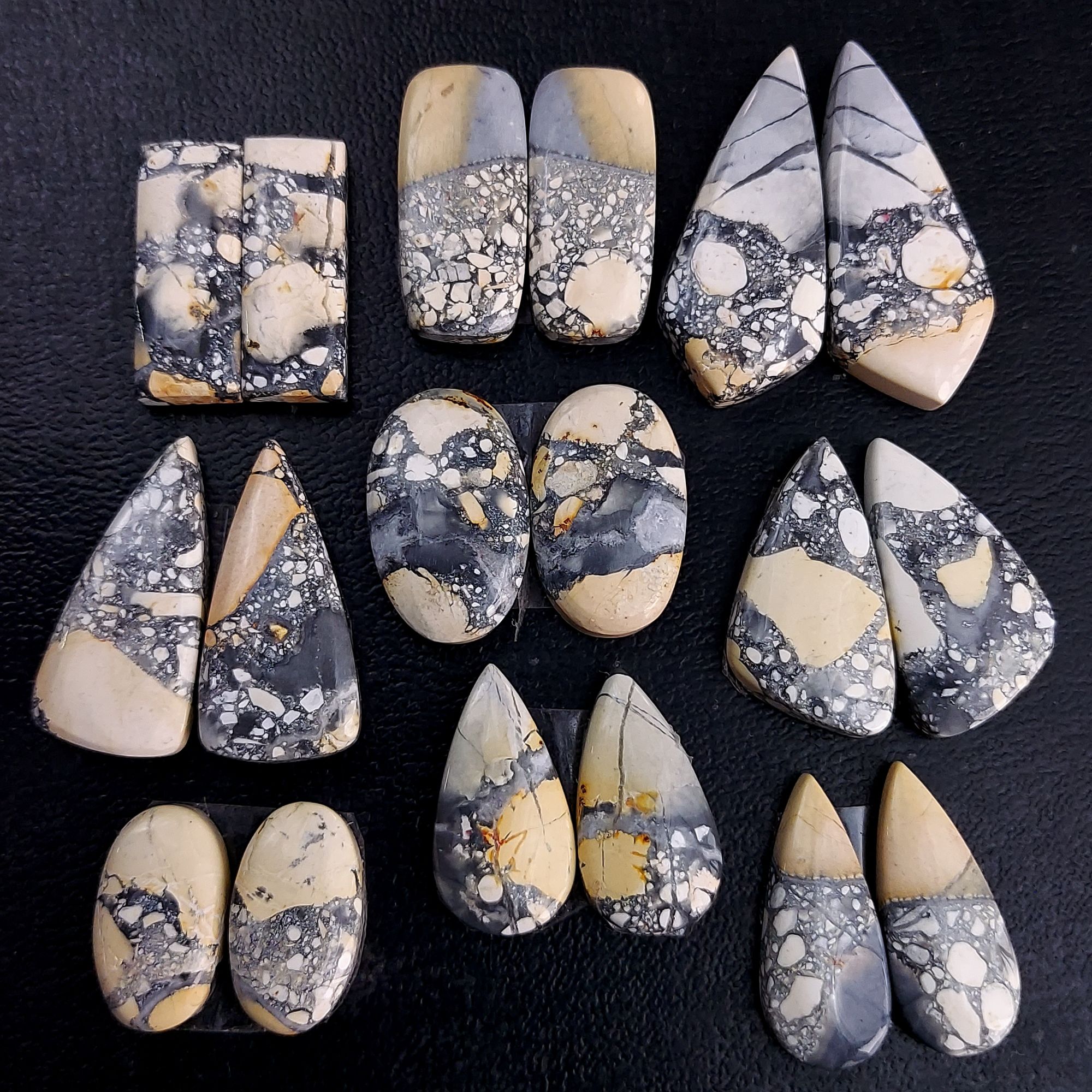 9 Pair 231 Cts Natural Maligano Jasper Cabochon Pair Lot Semi-Precious Gemstones For Jewelry Making 9x17-14x32mm R-13278
