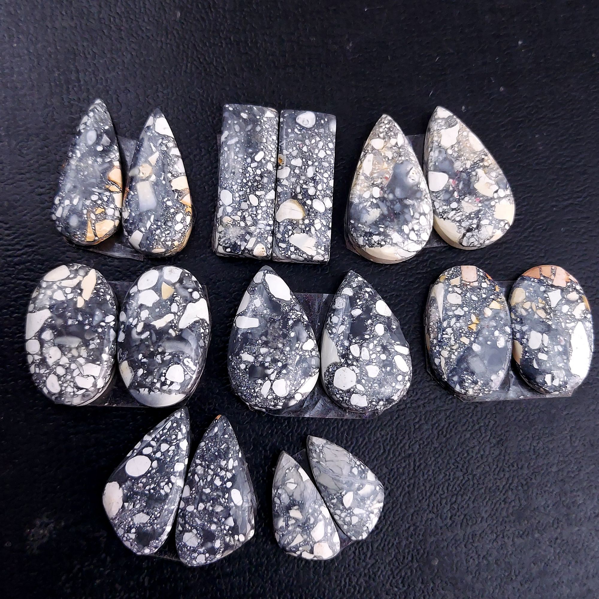 8 Pair 162 Cts Natural Maligano Jasper Cabochon Pair Lot Semi-Precious Gemstones For Jewelry Making 7x15-11x21mm 13280