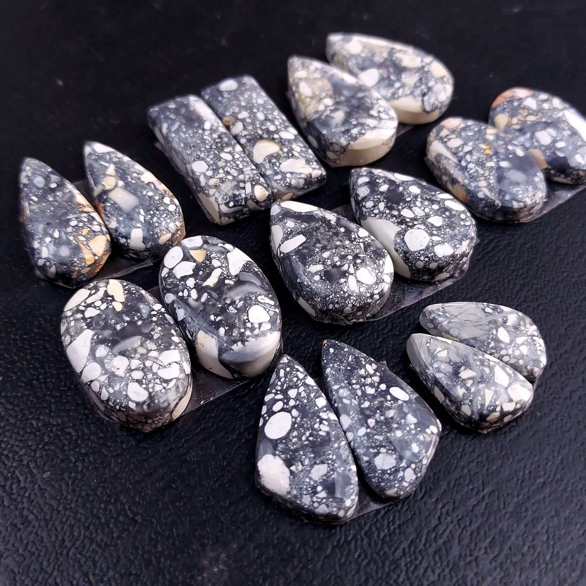 8 Pair 162 Cts Natural Maligano Jasper Cabochon Pair Lot Semi-Precious Gemstones For Jewelry Making 7x15-11x21mm R-13280