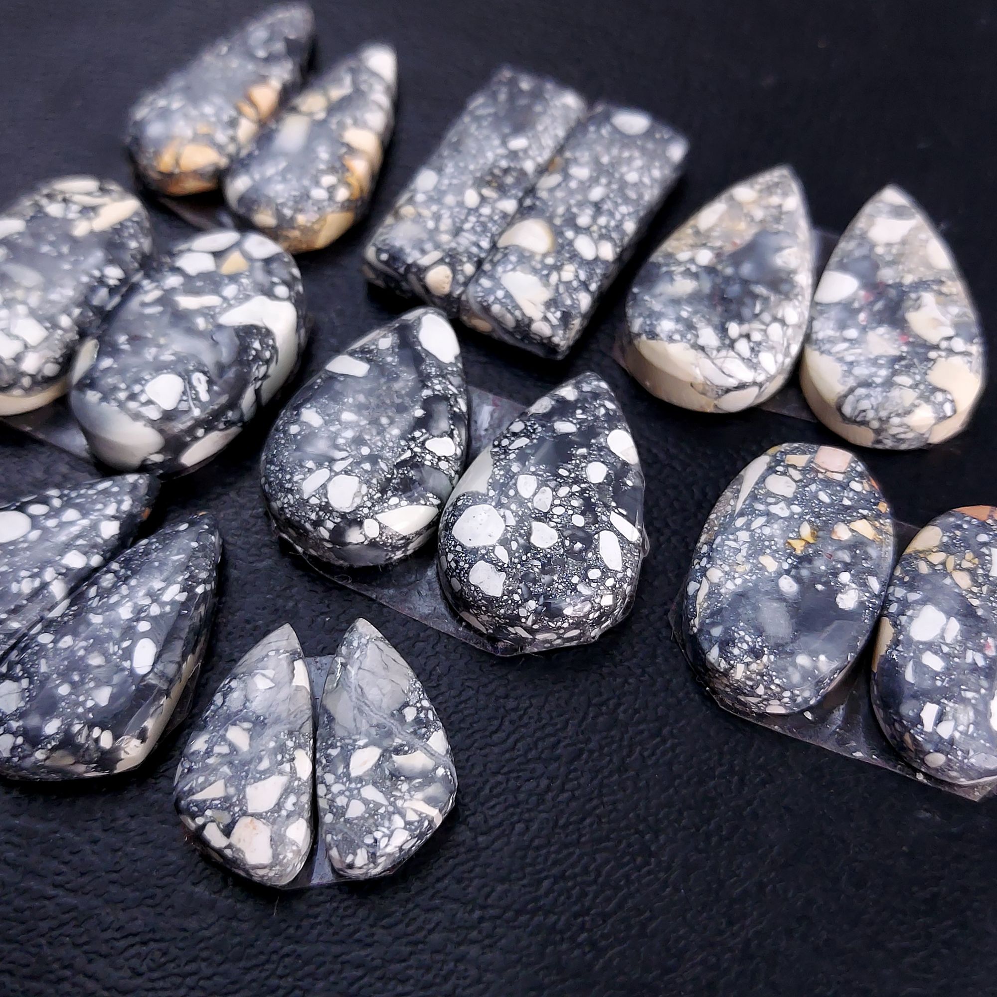8 Pair 162 Cts Natural Maligano Jasper Cabochon Pair Lot Semi-Precious Gemstones For Jewelry Making 7x15-11x21mm R-13280