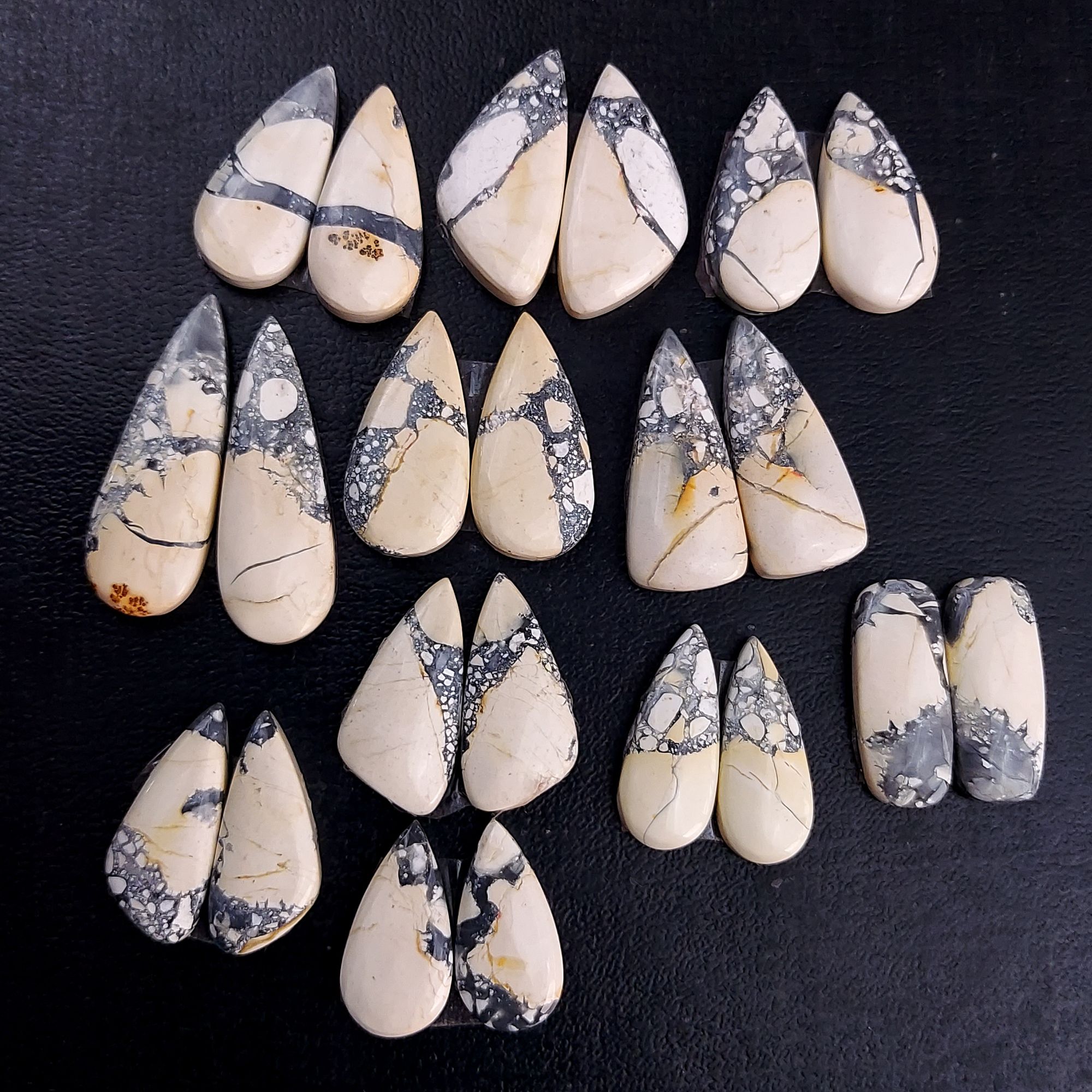 11 Pair 261 Cts Natural Maligano Jasper Cabochon Pair Lot Semi-Precious Gemstones For Jewelry Making 10x20-11x32mm R-13283
