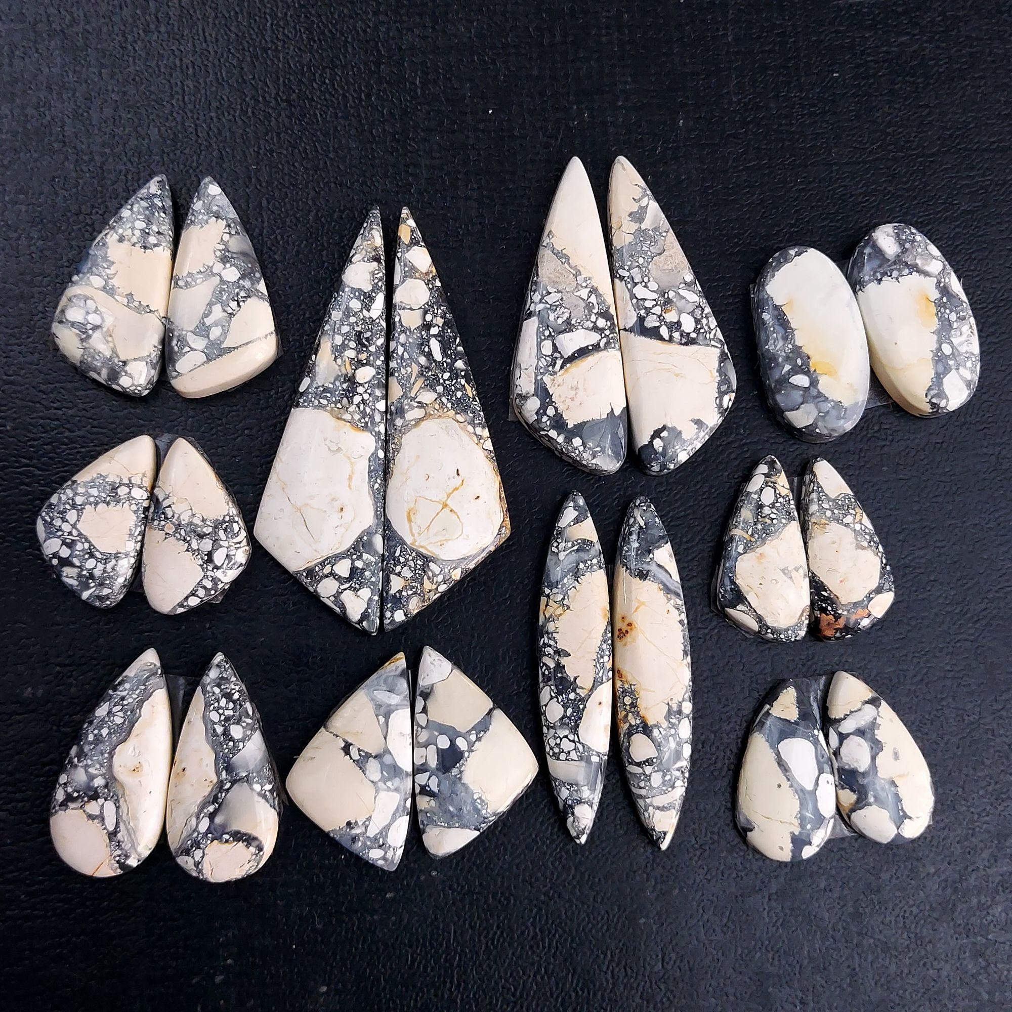 10 Pair 280 Cts Natural Maligano Jasper Cabochon Pair Lot Semi-Precious Gemstones For Jewelry Making 9x20-14x48mm R-13285