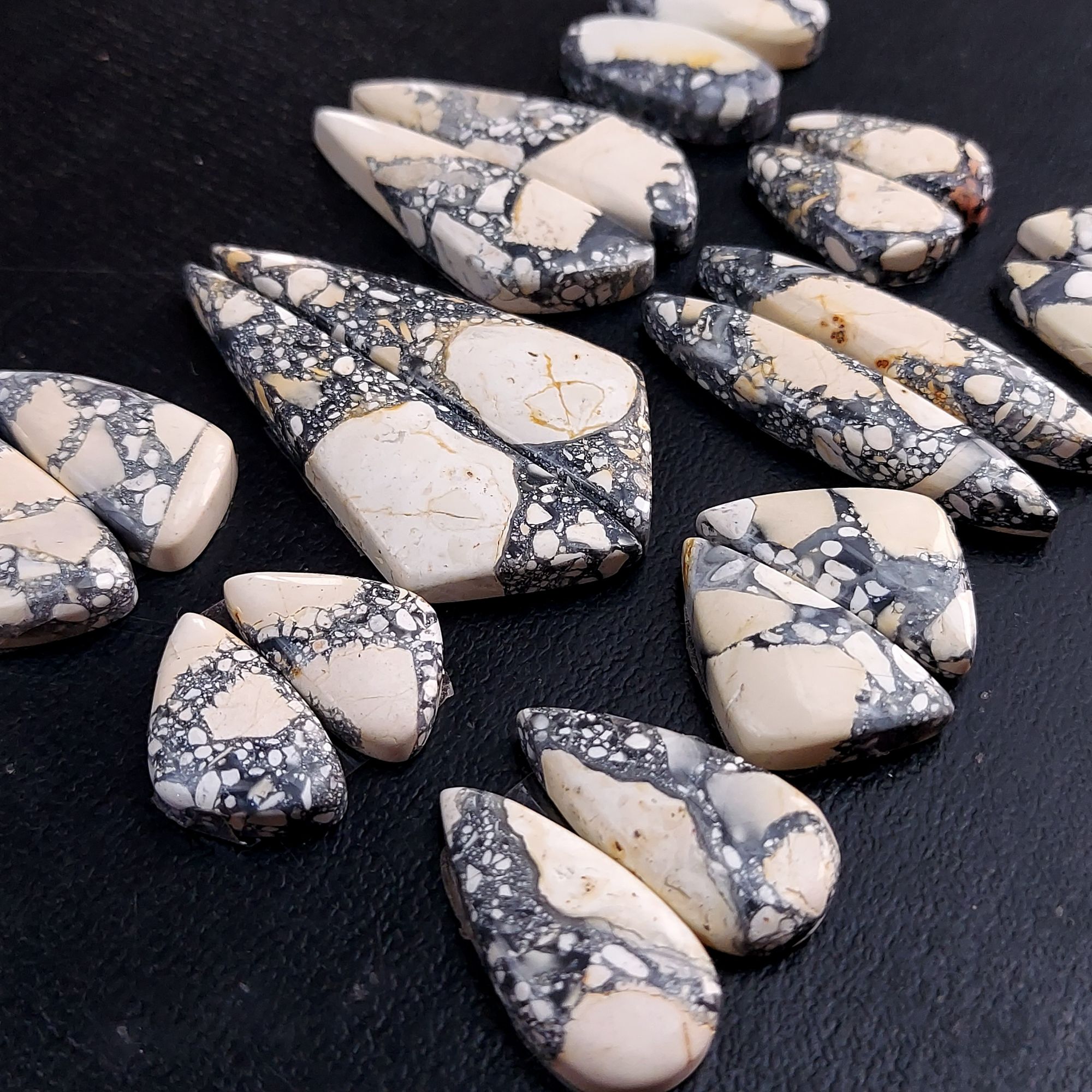 10 Pair 280 Cts Natural Maligano Jasper Cabochon Pair Lot Semi-Precious Gemstones For Jewelry Making 9x20-14x48mm 13285