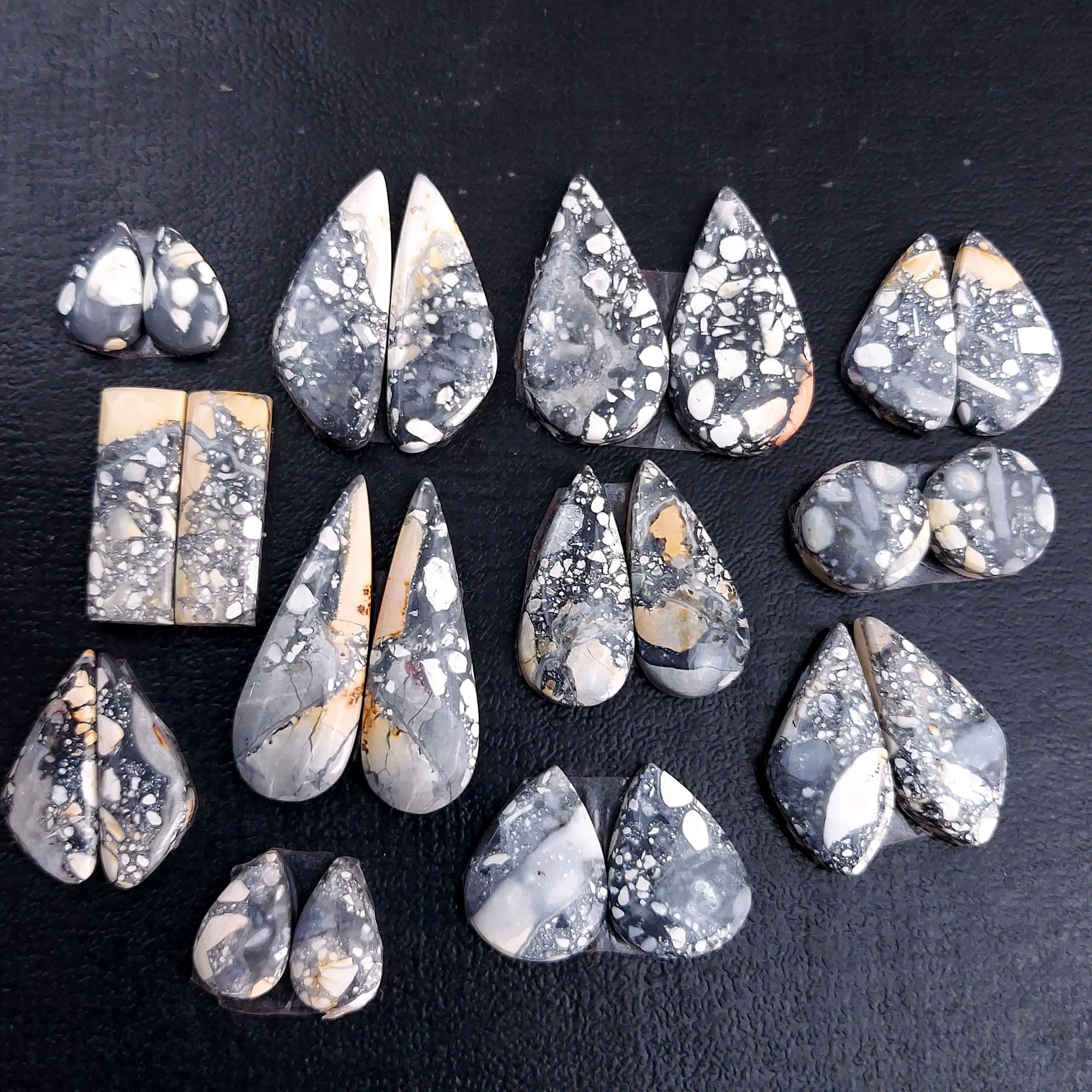 12 Pair 220 Cts Natural Maligano Jasper Cabochon Pair Lot Semi-Precious Gemstones For Jewelry Making 7x12-13x26mm R-13286