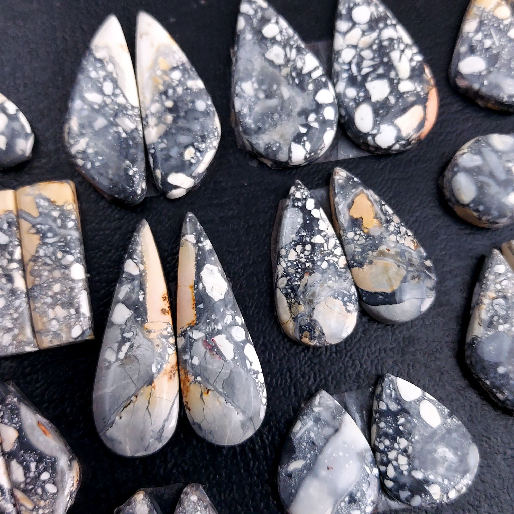 12 Pair 220 Cts Natural Maligano Jasper Cabochon Pair Lot Semi-Precious Gemstones For Jewelry Making 7x12-13x26mm R-13286