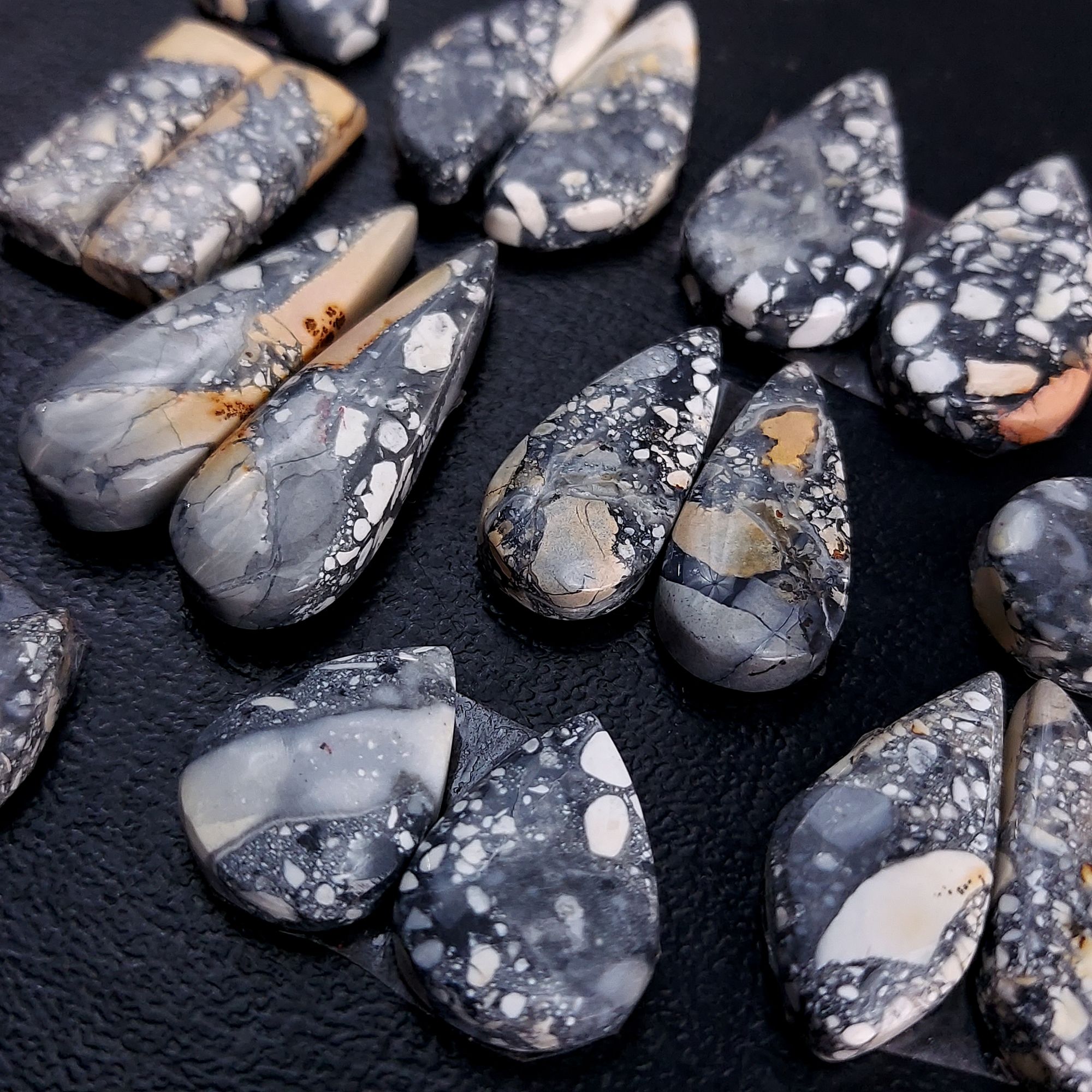 12 Pair 220 Cts Natural Maligano Jasper Cabochon Pair Lot Semi-Precious Gemstones For Jewelry Making 7x12-13x26mm R-13286