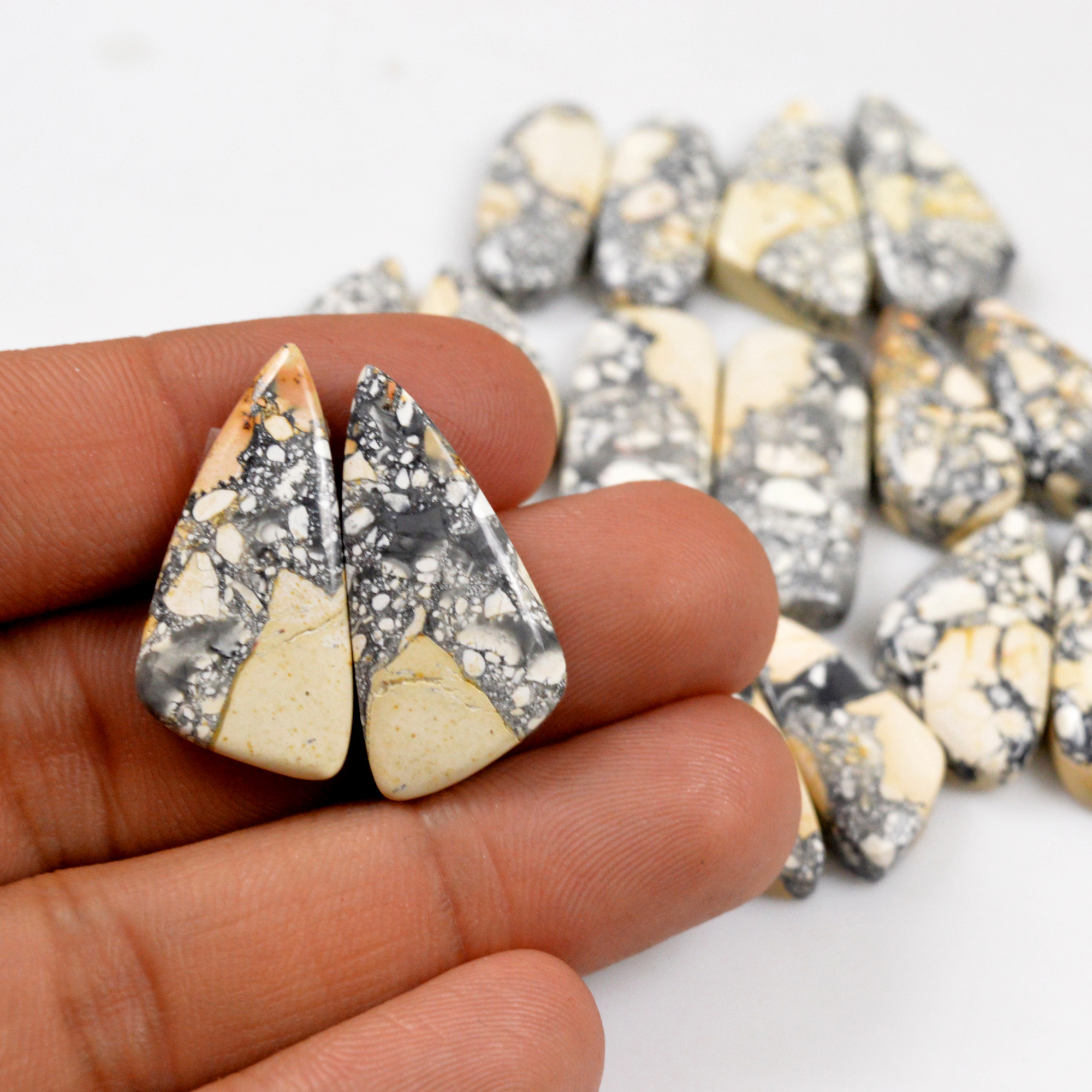 8 Pair 236 Cts Natural Maligano Jasper Cabochon Pair Lot Semi-Precious Gemstones For Jewelry Making 8x22-11x29mm 13287