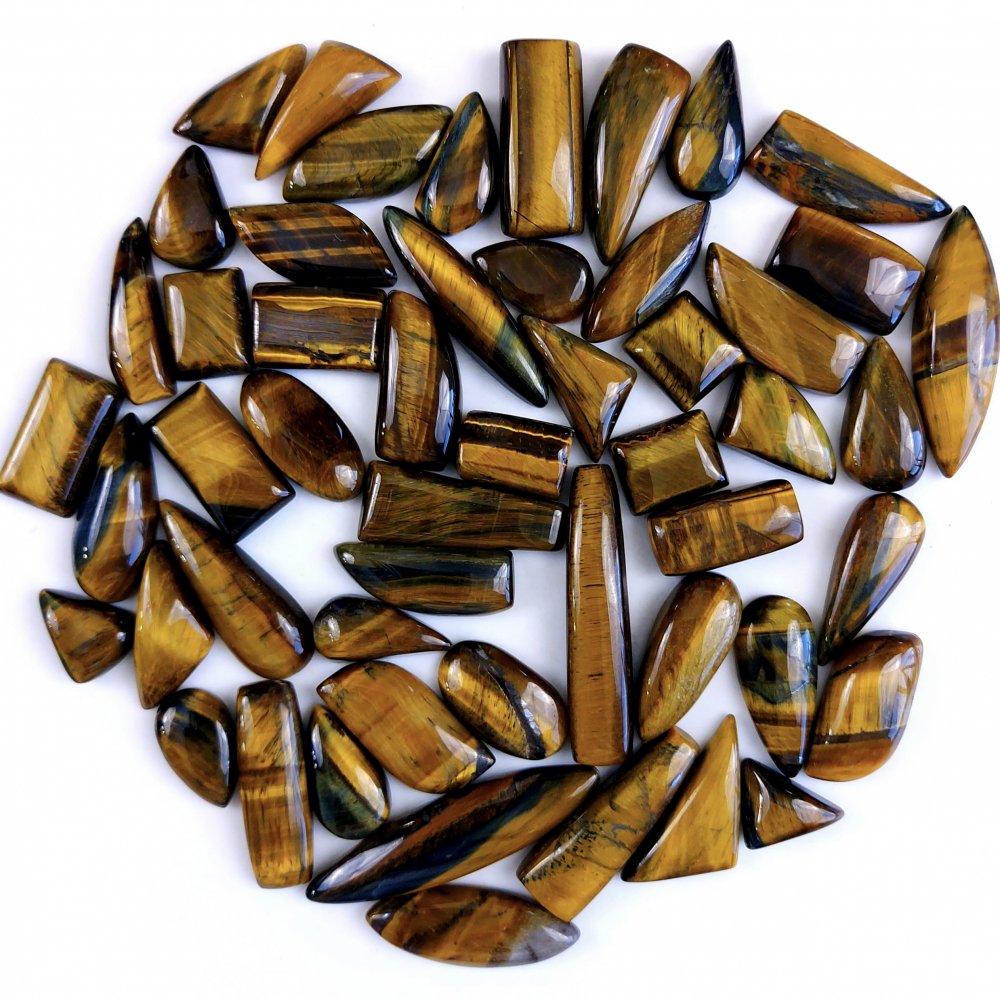 52Pcs 565Cts Natural Tiger Eye Loose Cabochon Gemstone Lot Mix Shape and and Size for Jewelry Making 42x10 14x12mm#1329