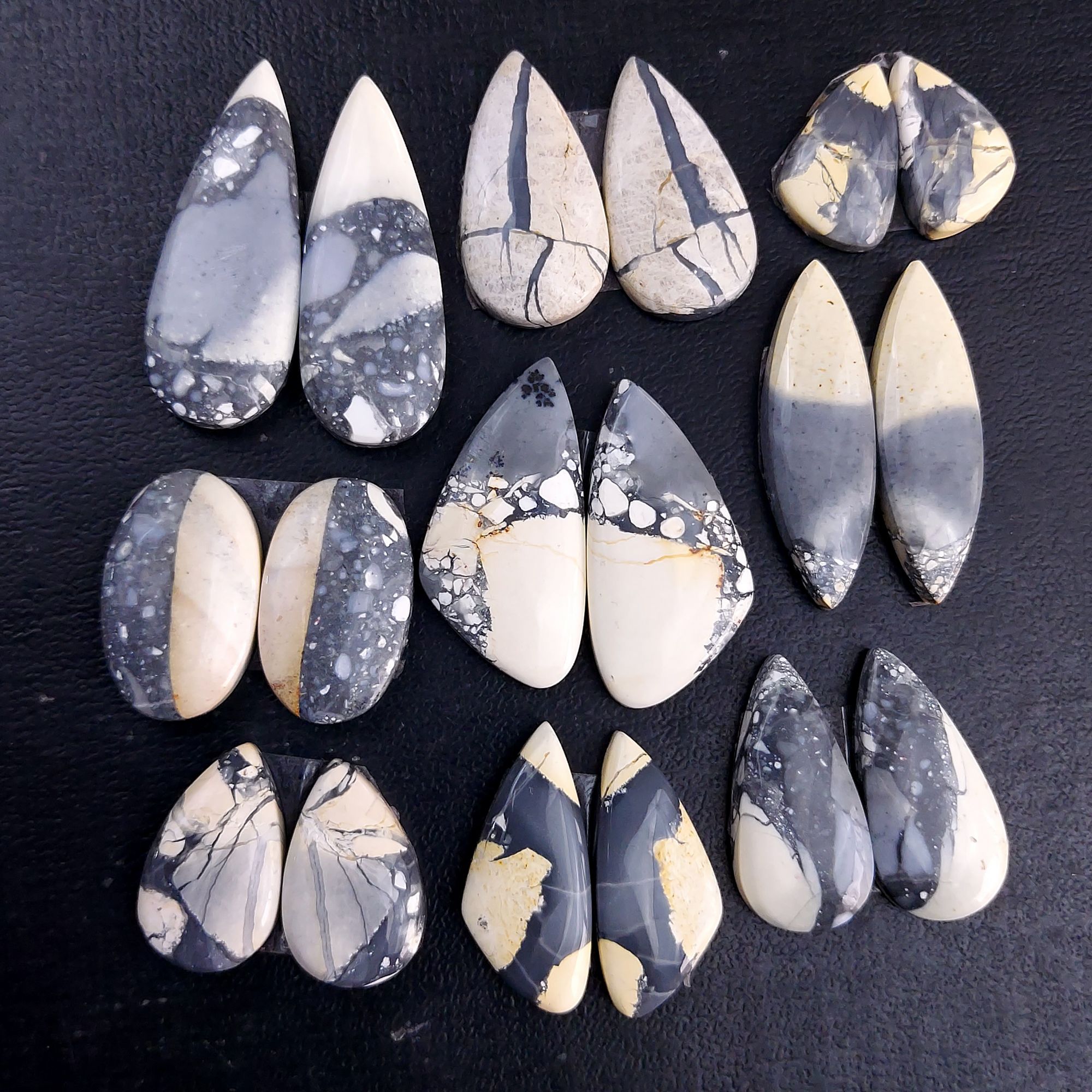 9 Pair 303 Cts Natural Maligano Jasper Cabochon Pair Lot Semi-Precious Gemstones For Jewelry Making 11x18-13x35mm 13292