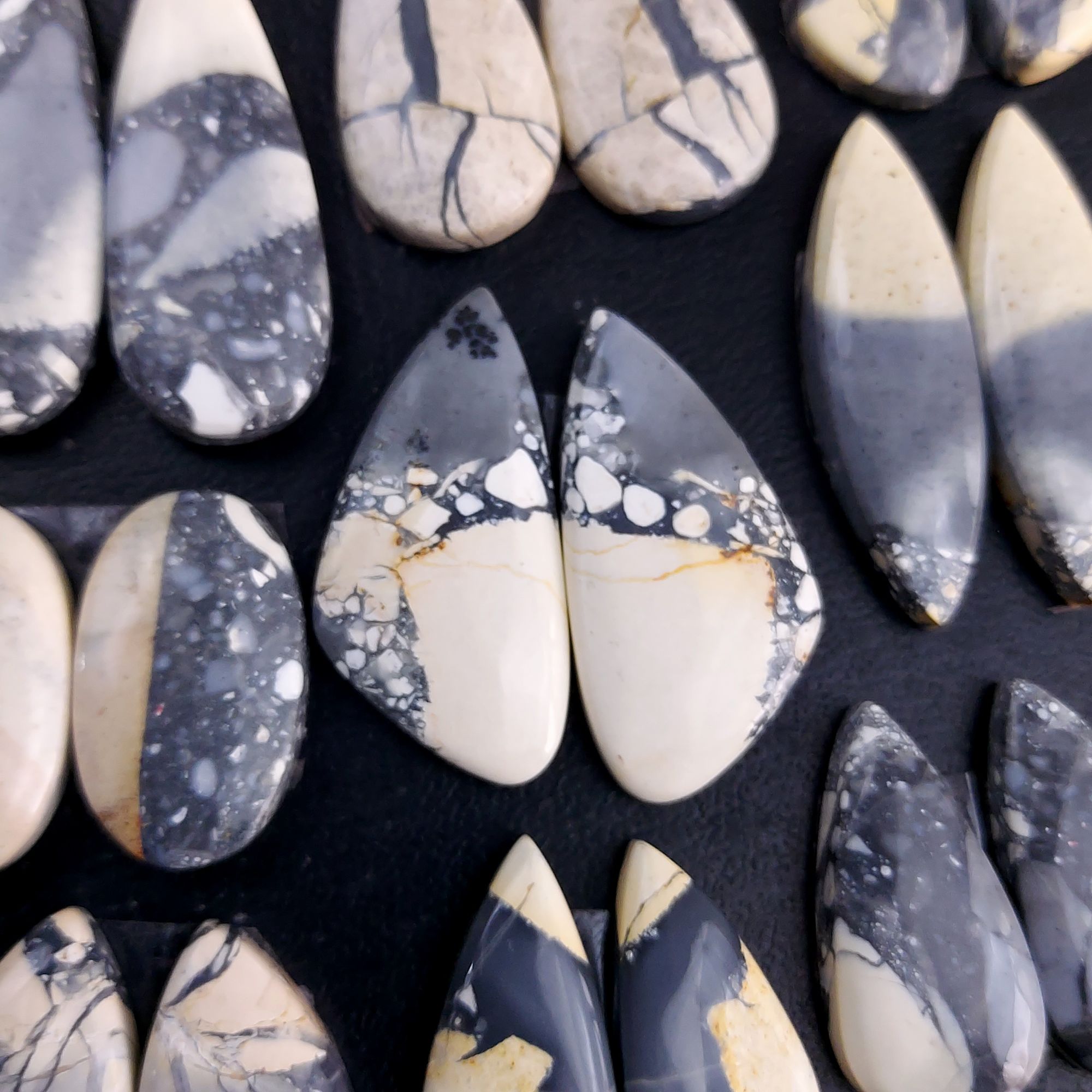 9 Pair 303 Cts Natural Maligano Jasper Cabochon Pair Lot Semi-Precious Gemstones For Jewelry Making 11x18-13x35mm 13292