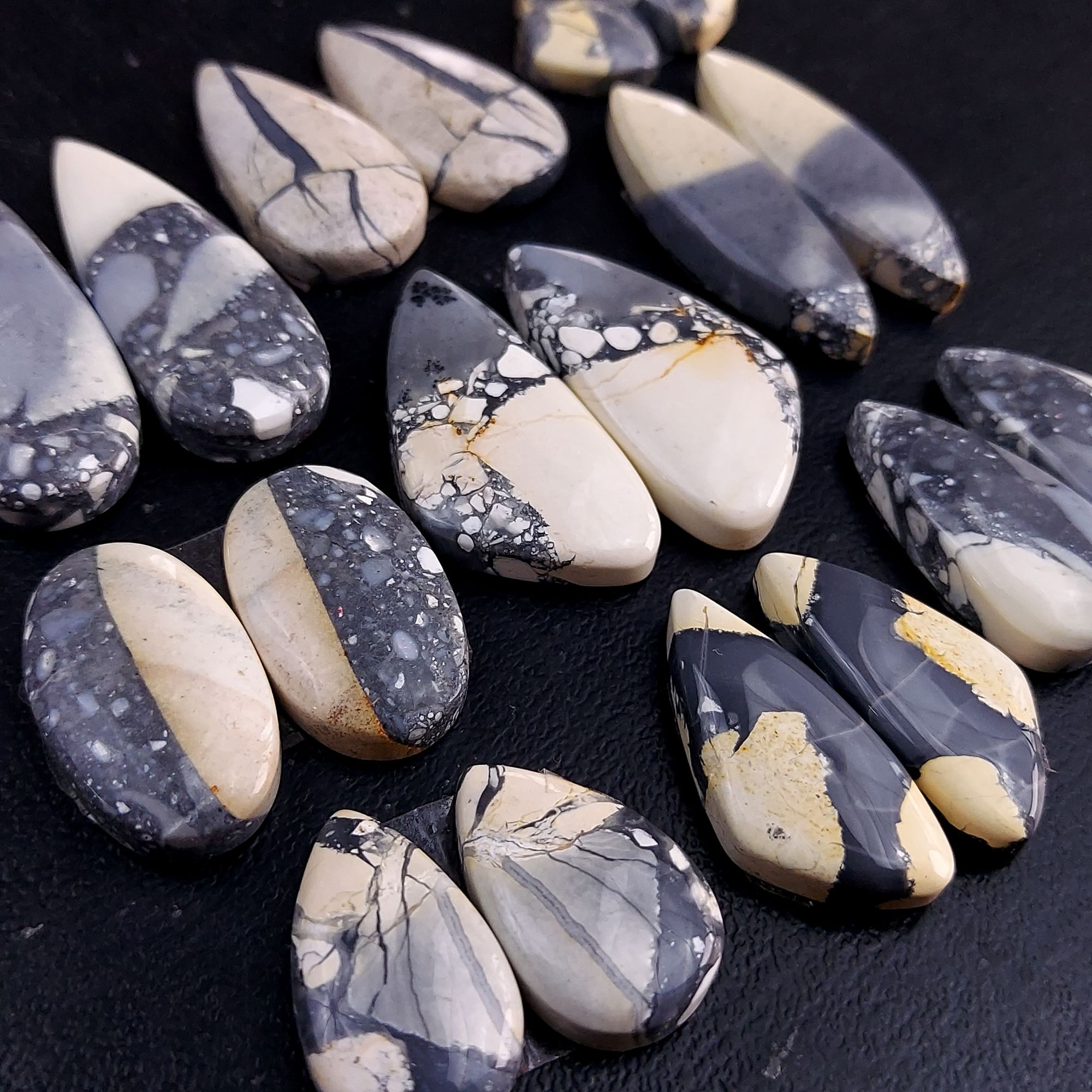 9 Pair 303 Cts Natural Maligano Jasper Cabochon Pair Lot Semi-Precious Gemstones For Jewelry Making 11x18-13x35mm 13292