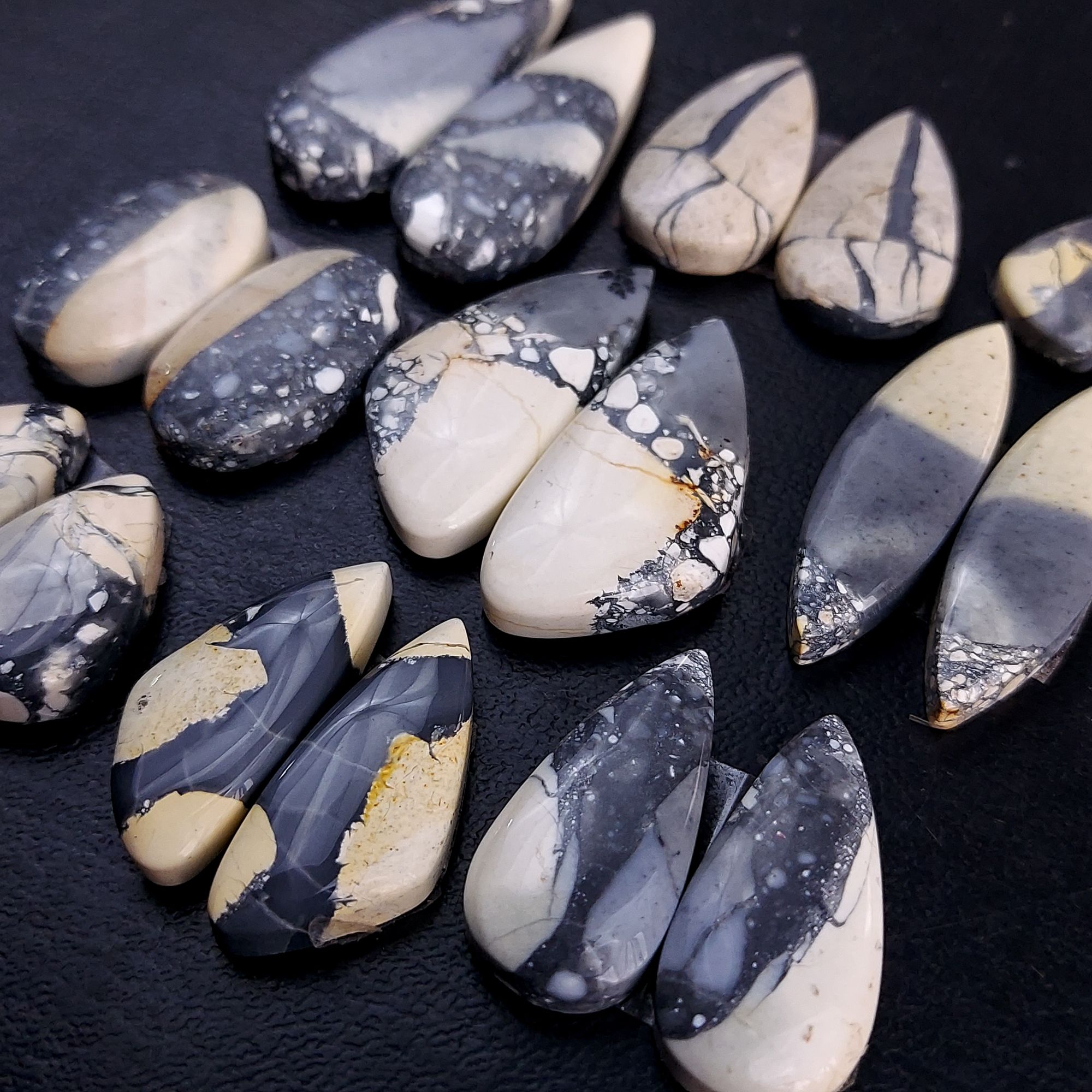 9 Pair 303 Cts Natural Maligano Jasper Cabochon Pair Lot Semi-Precious Gemstones For Jewelry Making 11x18-13x35mm 13292