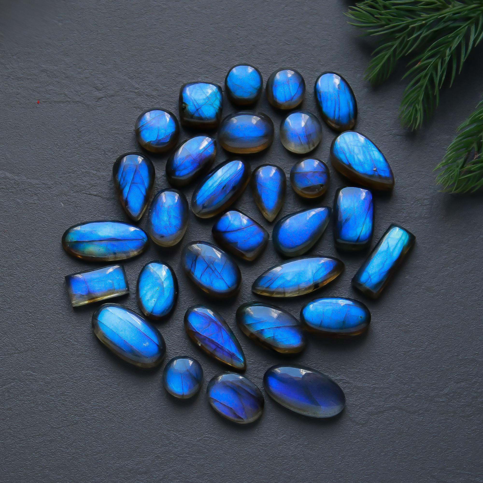 30 Pcs 136 Cts  Natural Labradorite Cabochon Loose Gemstone Jewelry Semi-Precious Healing Crystal Lots 8x8-12x9mm 13296