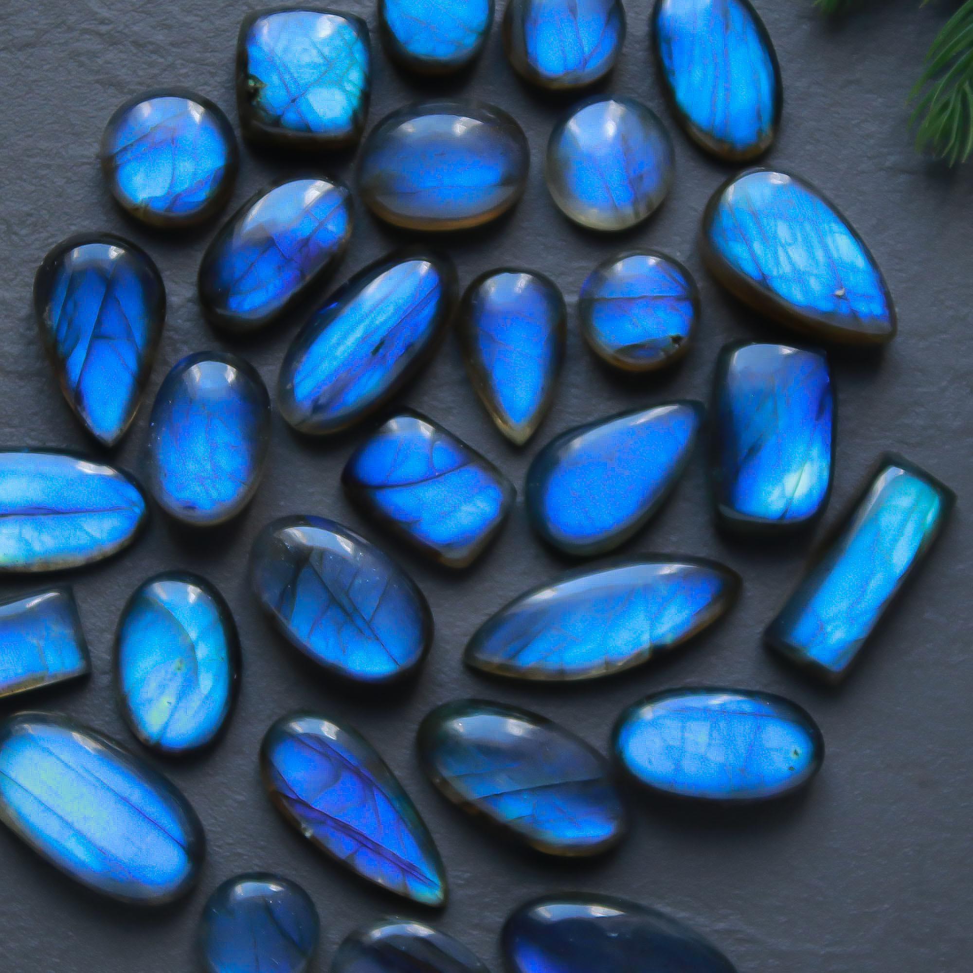 30 Pcs 136 Cts  Natural Labradorite Cabochon Loose Gemstone Jewelry Semi-Precious Healing Crystal Lots 8x8-12x9mm 13296