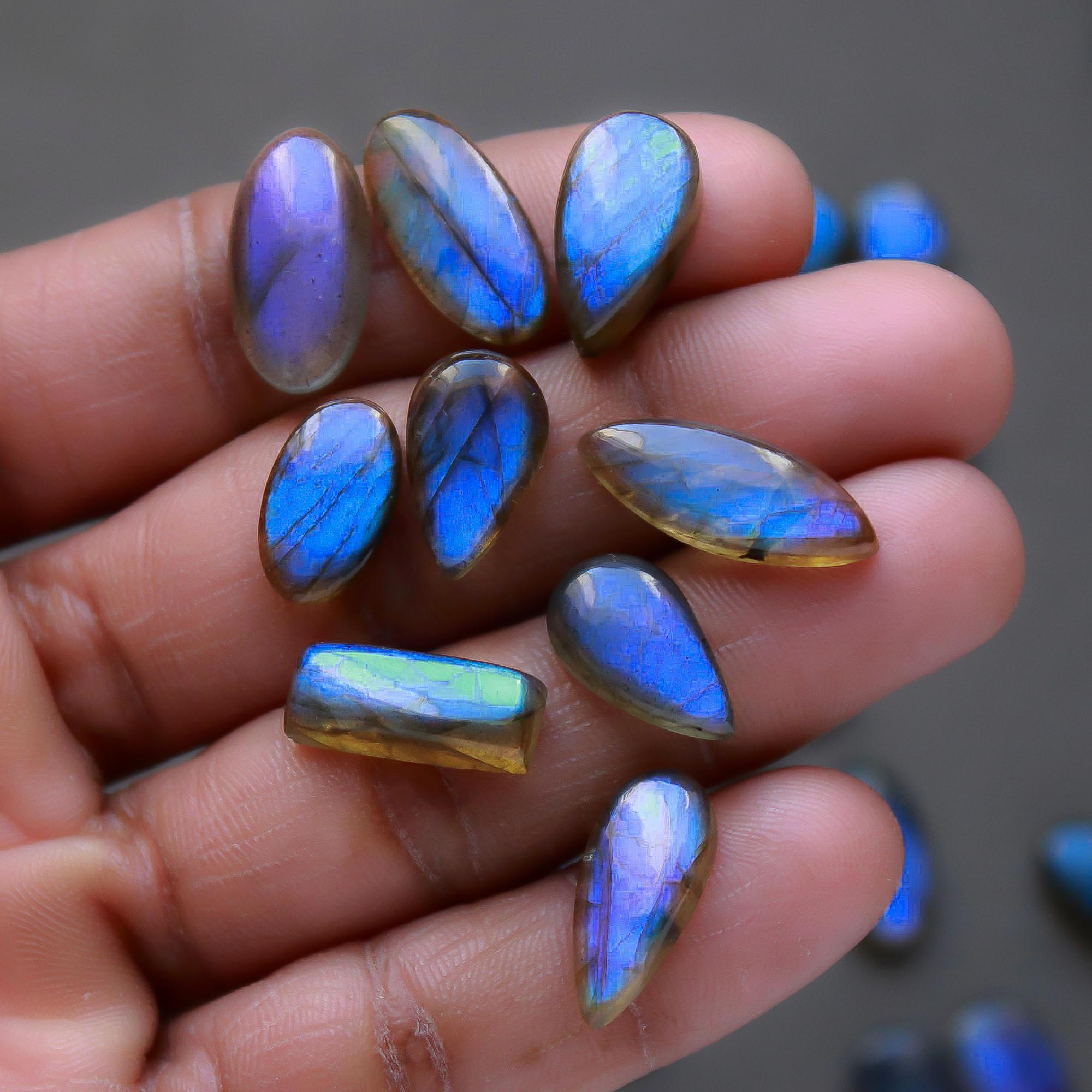 30 Pcs 136 Cts  Natural Labradorite Cabochon Loose Gemstone Jewelry Semi-Precious Healing Crystal Lots 8x8-12x9mm 13296