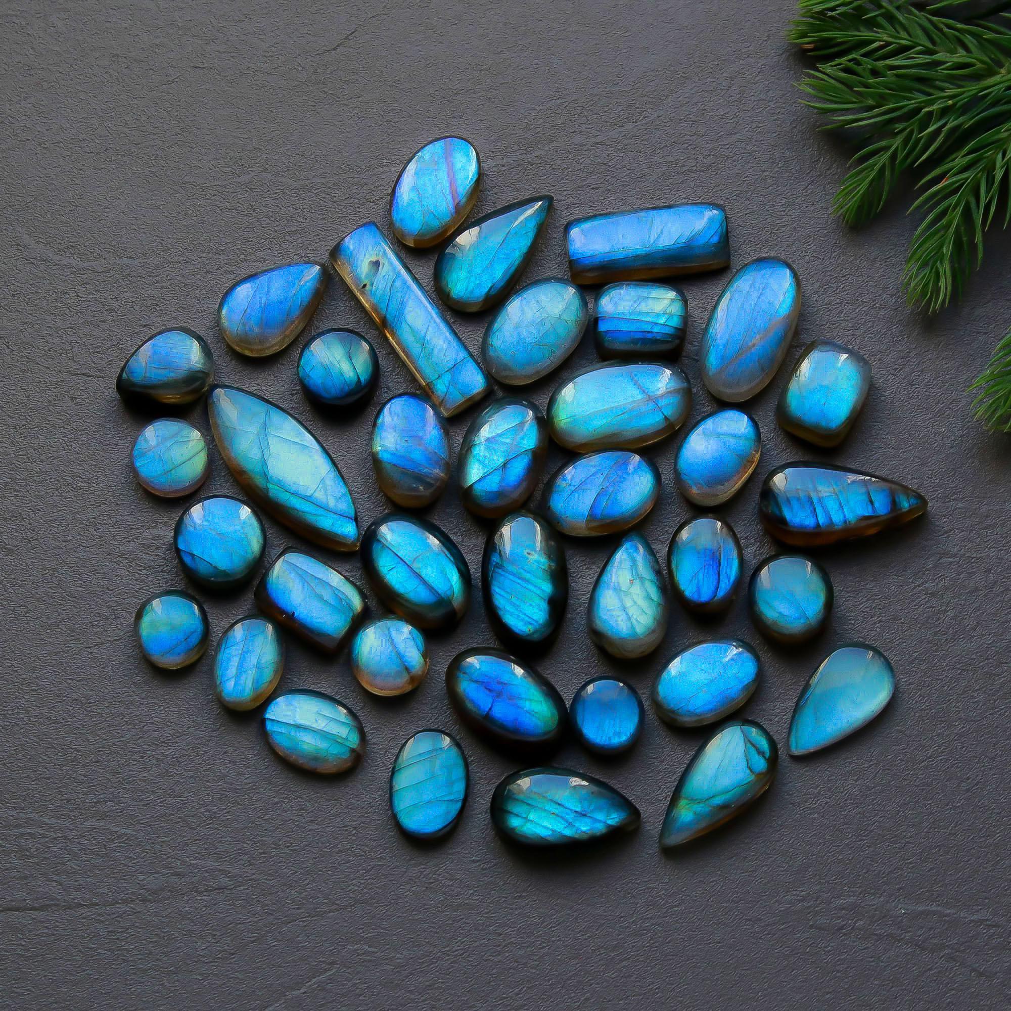 37 Pcs 159 Cts  Natural Labradorite Cabochon Loose Gemstone Jewelry Semi-Precious Healing Crystal Lots 10x7-24x9mm 13297