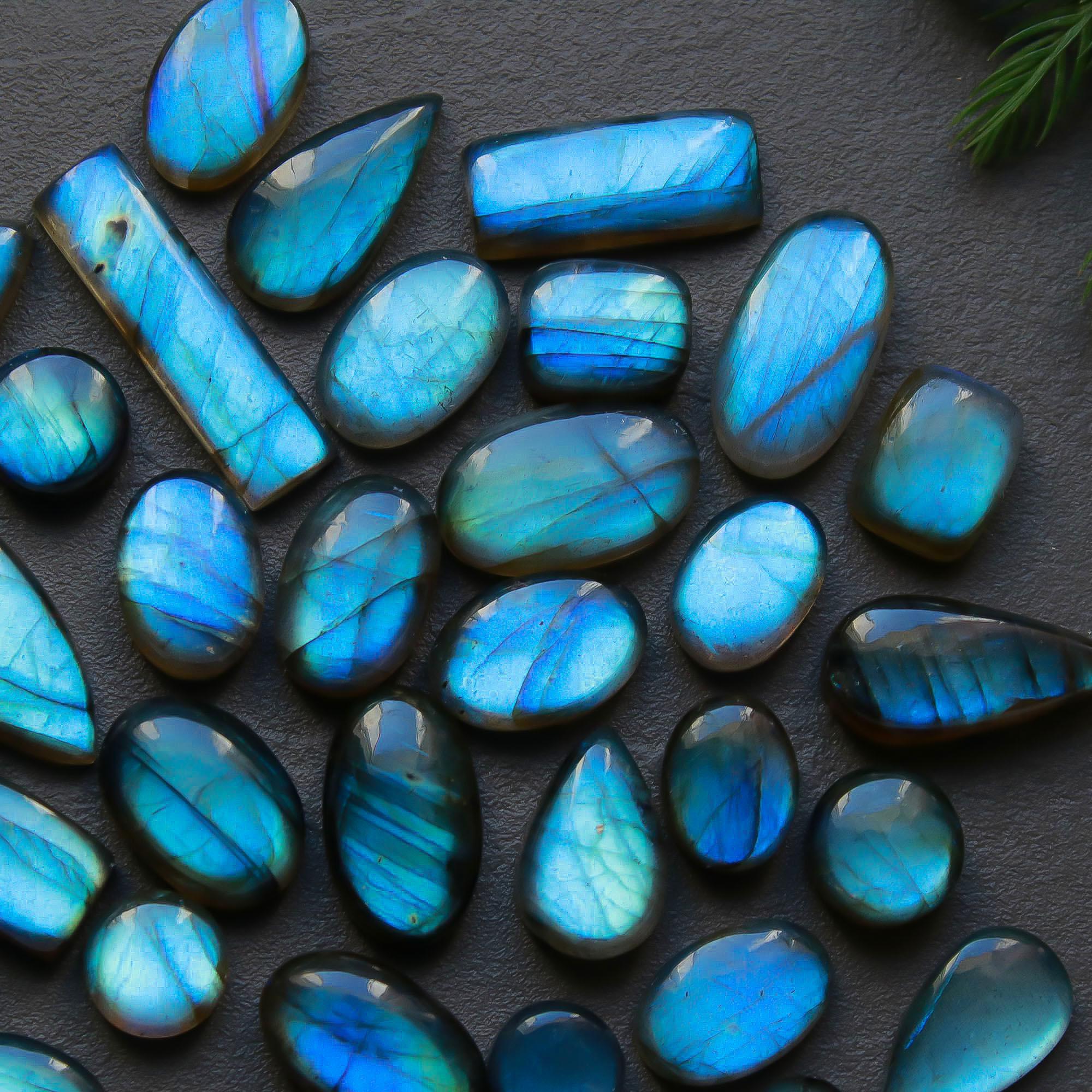 37 Pcs 159 Cts  Natural Labradorite Cabochon Loose Gemstone Jewelry Semi-Precious Healing Crystal Lots 10x7-24x9mm 13297