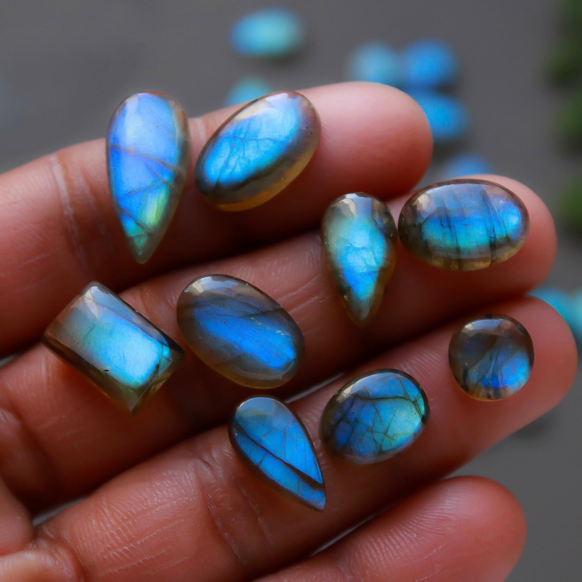 29 Pcs 126 Cts  Natural Labradorite Cabochon Loose Gemstone Jewelry Semi-Precious Healing Crystal Lots 7x7-19x9mm 13298