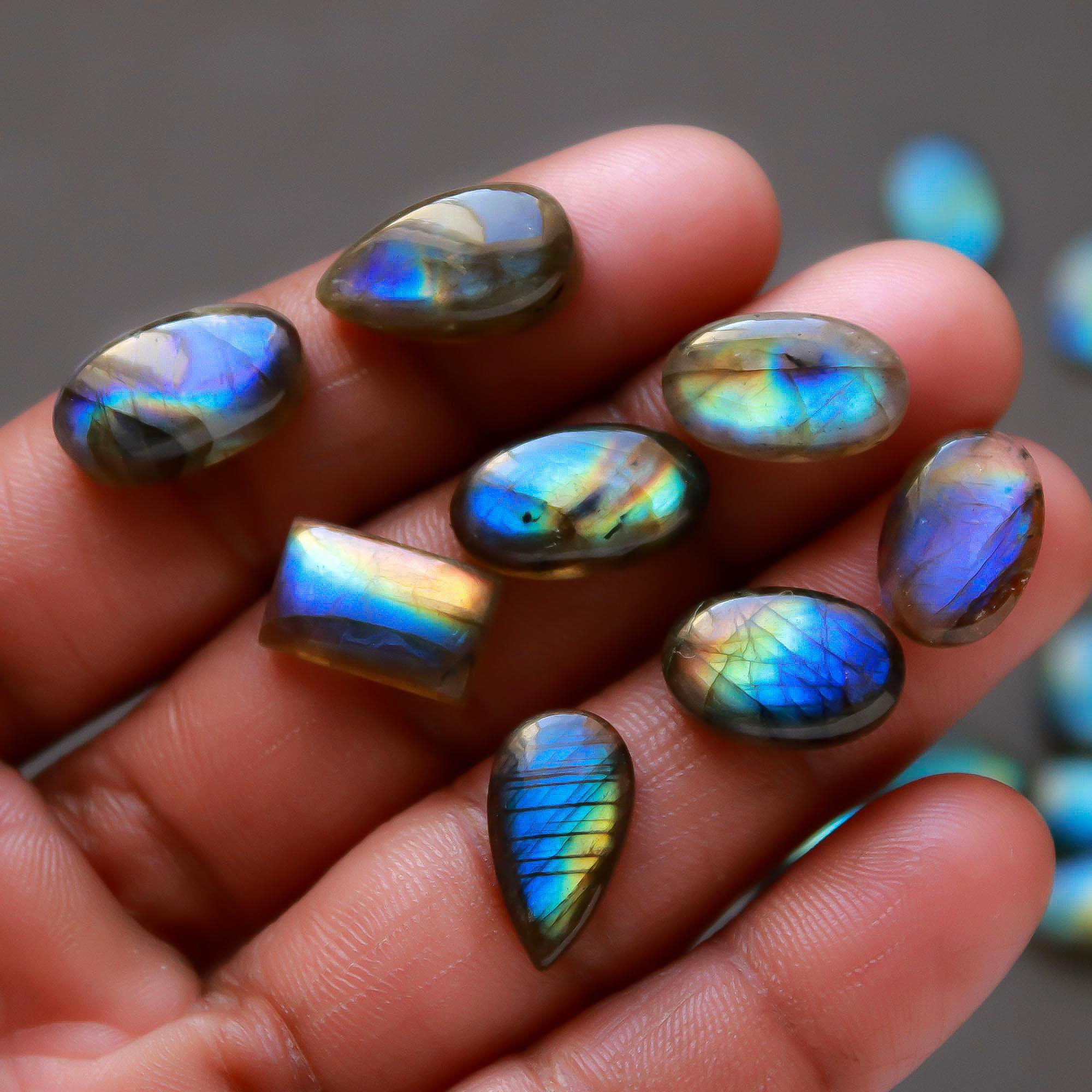 32 Pcs 156 Cts  Natural Labradorite Cabochon Loose Gemstone Jewelry Semi-Precious Healing Crystal Lots 7x7-18x9mm 13299