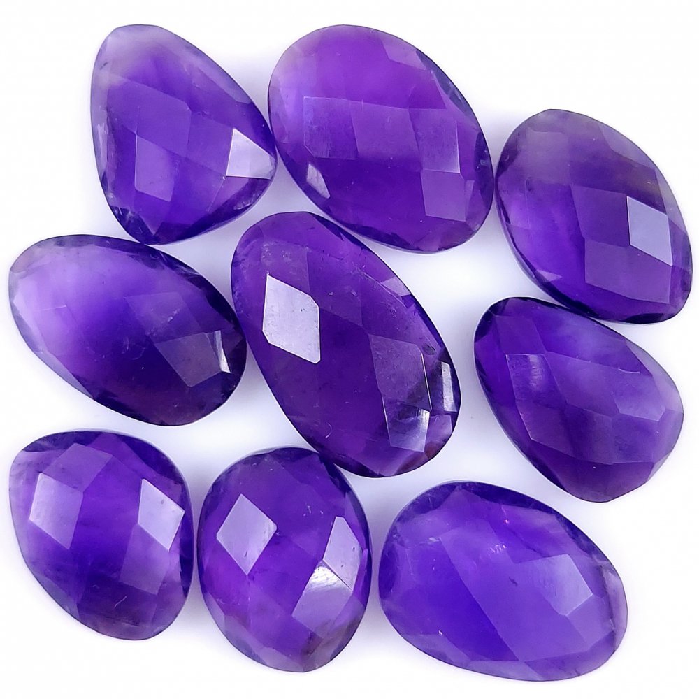 9Pcs 85Cts. Natural Amethyst Faceted Cabochon Loose Gemstone For Jewelry#133