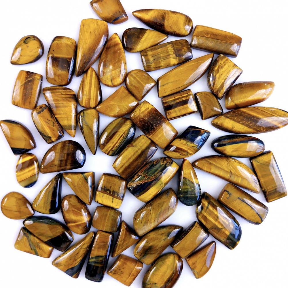 53Pcs 858Cts Natural Tiger Eye Loose Cabochon Gemstone Lot Mix Shape and and Size for Jewelry Making 45x15 18x12mm#1330
