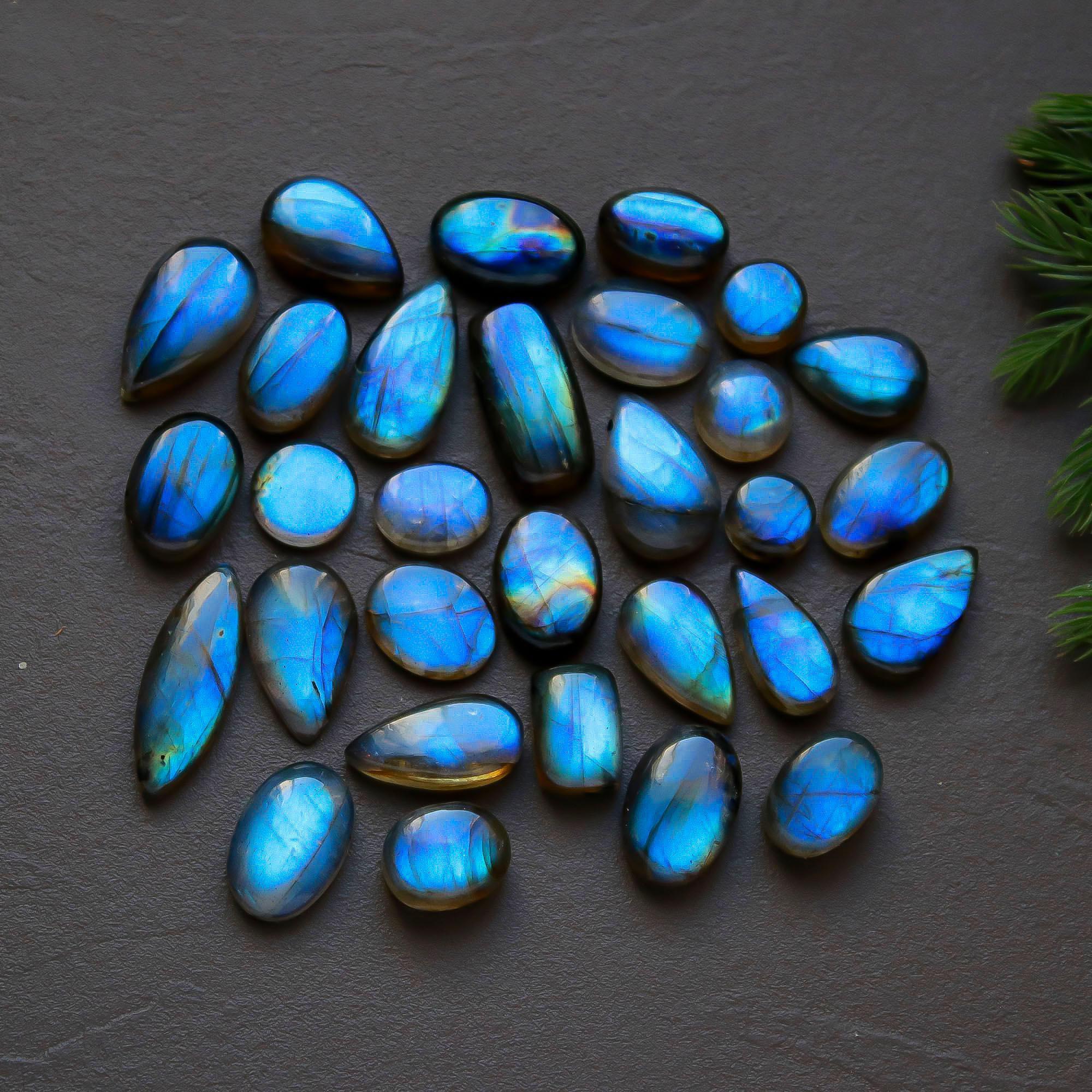 30 Pcs 125 Cts  Natural Labradorite Cabochon Loose Gemstone Jewelry Semi-Precious Healing Crystal Lots 7x7-21x7mm 13300