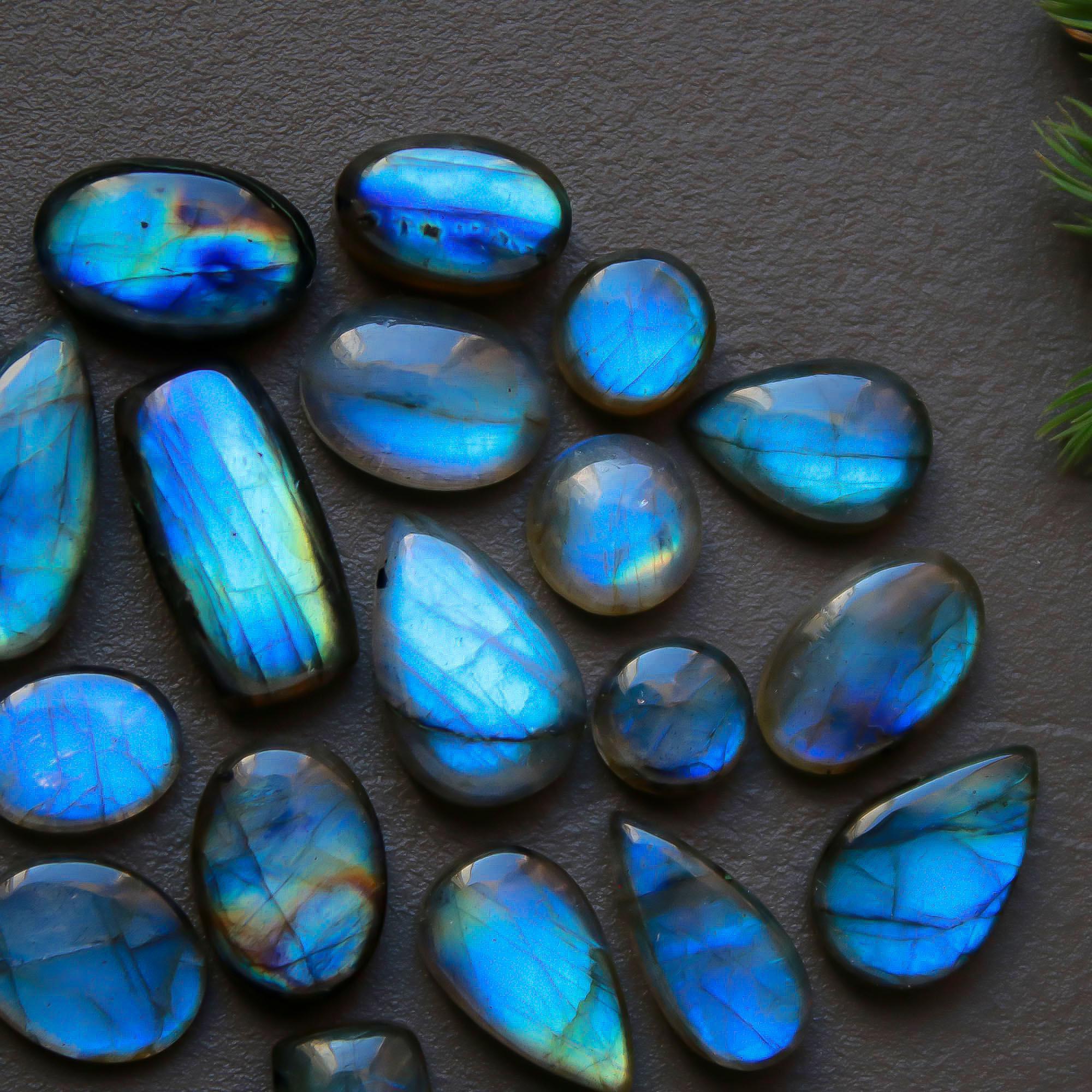 30 Pcs 125 Cts  Natural Labradorite Cabochon Loose Gemstone Jewelry Semi-Precious Healing Crystal Lots 7x7-21x7mm 13300
