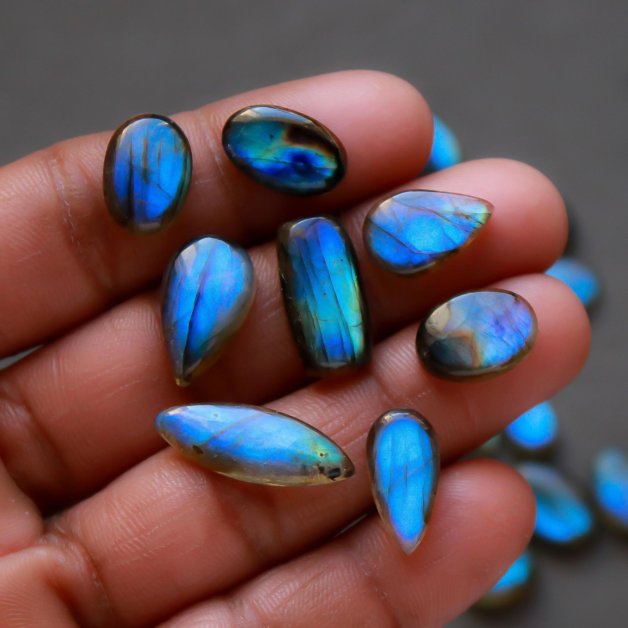 30 Pcs 125 Cts Natural Labradorite Cabochon Loose Gemstone Jewelry Semi-Precious Healing Crystal Lots 7x7-21x7mm 13300