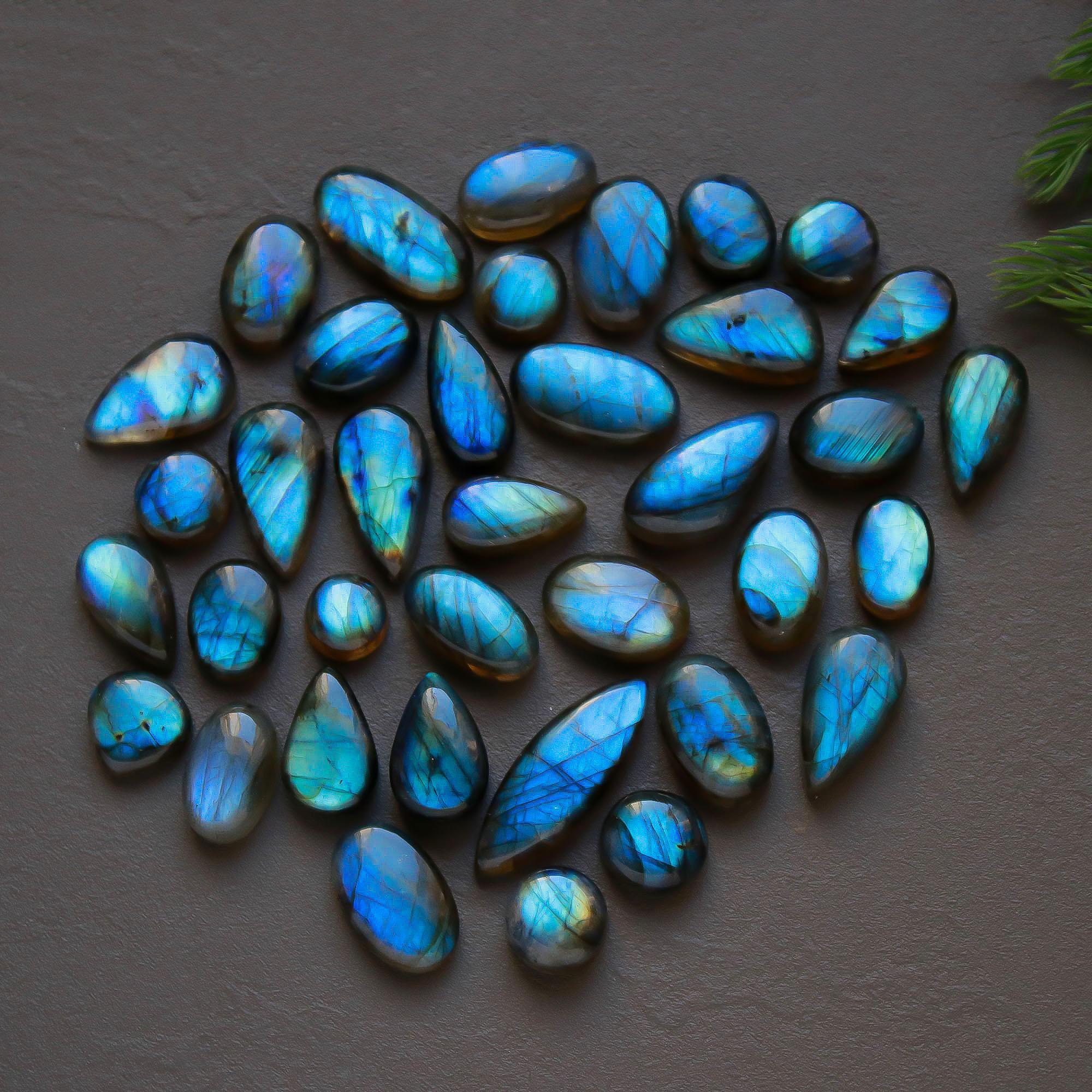 37 Pcs 184 Cts  Natural Labradorite Cabochon Loose Gemstone Jewelry Semi-Precious Healing Crystal Lots 7x7-24x8mm 13301