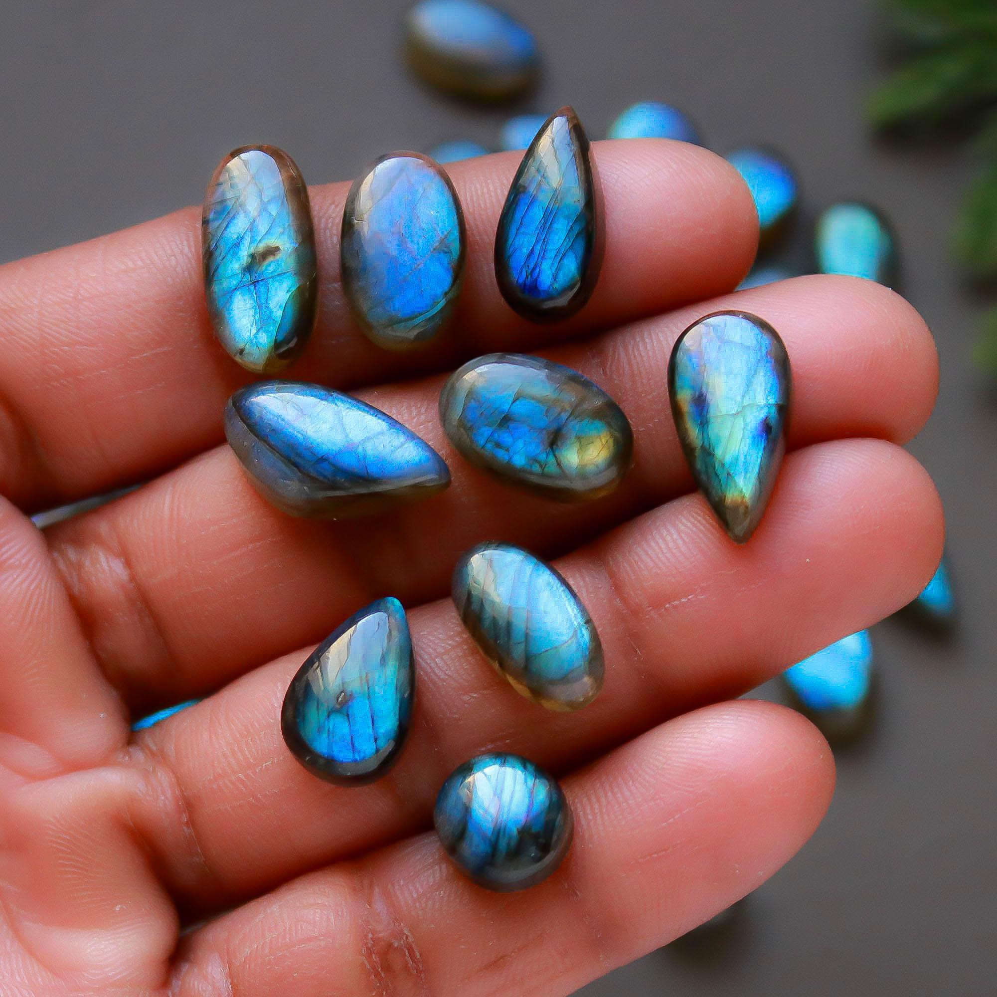37 Pcs 184 Cts  Natural Labradorite Cabochon Loose Gemstone Jewelry Semi-Precious Healing Crystal Lots 7x7-24x8mm 13301