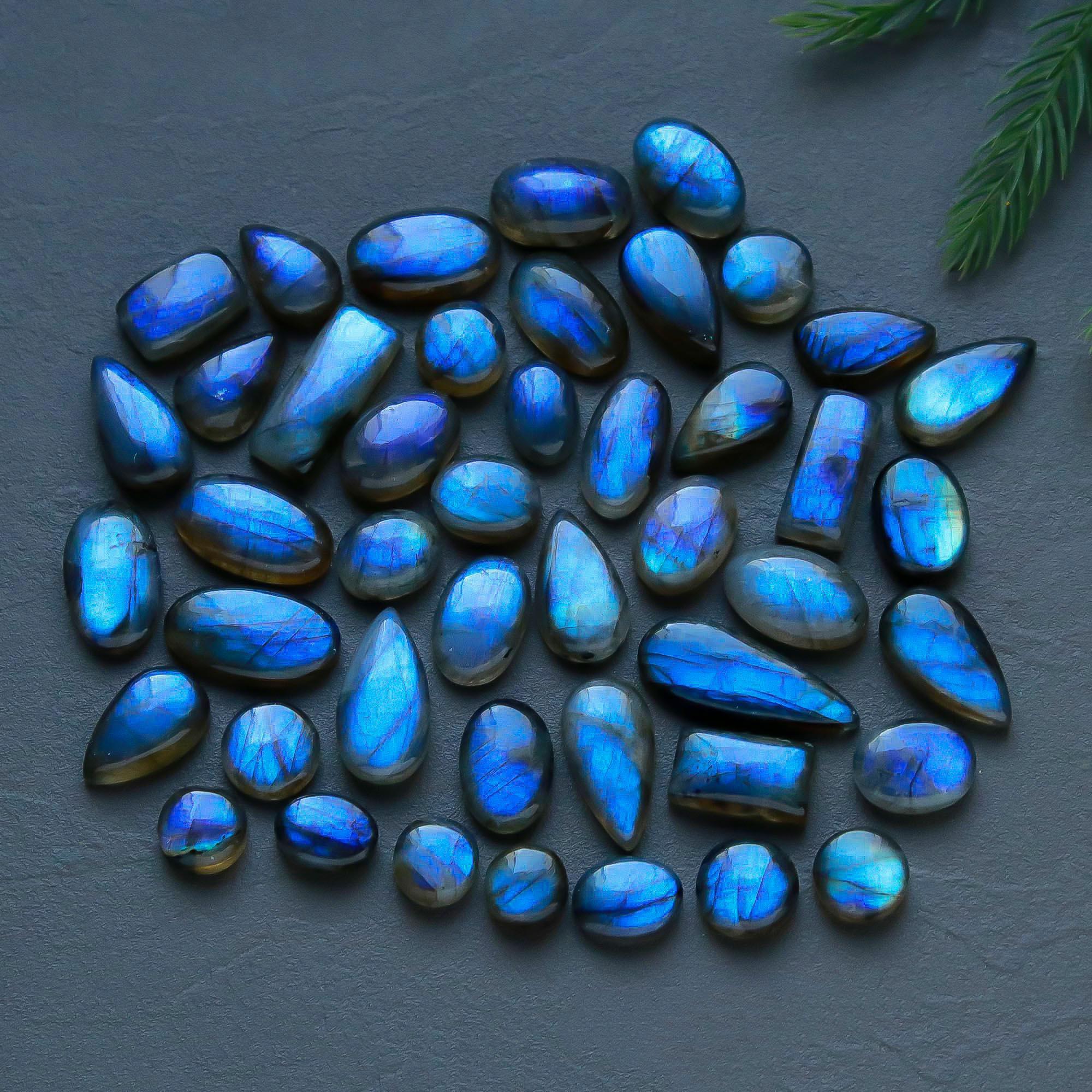 45 Pcs 223 Cts  Natural Labradorite Cabochon Loose Gemstone Jewelry Semi-Precious Healing Crystal Lots 7x7-22x8mm 13303