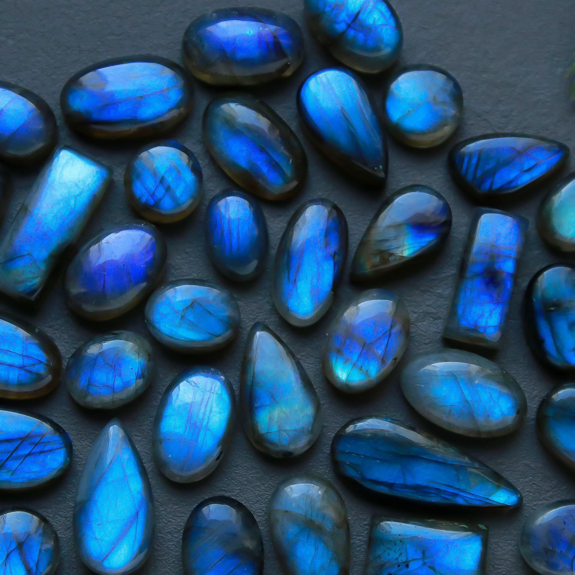 45 Pcs 223 Cts  Natural Labradorite Cabochon Loose Gemstone Jewelry Semi-Precious Healing Crystal Lots 7x7-22x8mm 13303