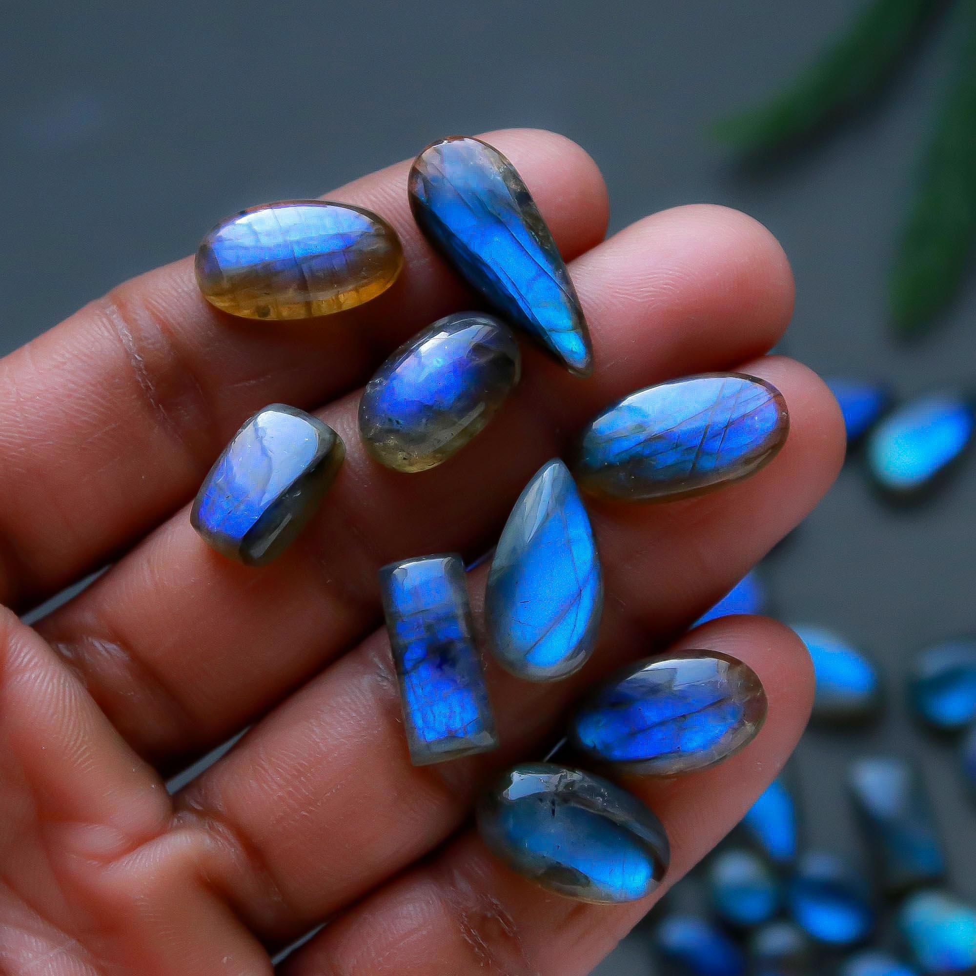 45 Pcs 223 Cts  Natural Labradorite Cabochon Loose Gemstone Jewelry Semi-Precious Healing Crystal Lots 7x7-22x8mm 13303