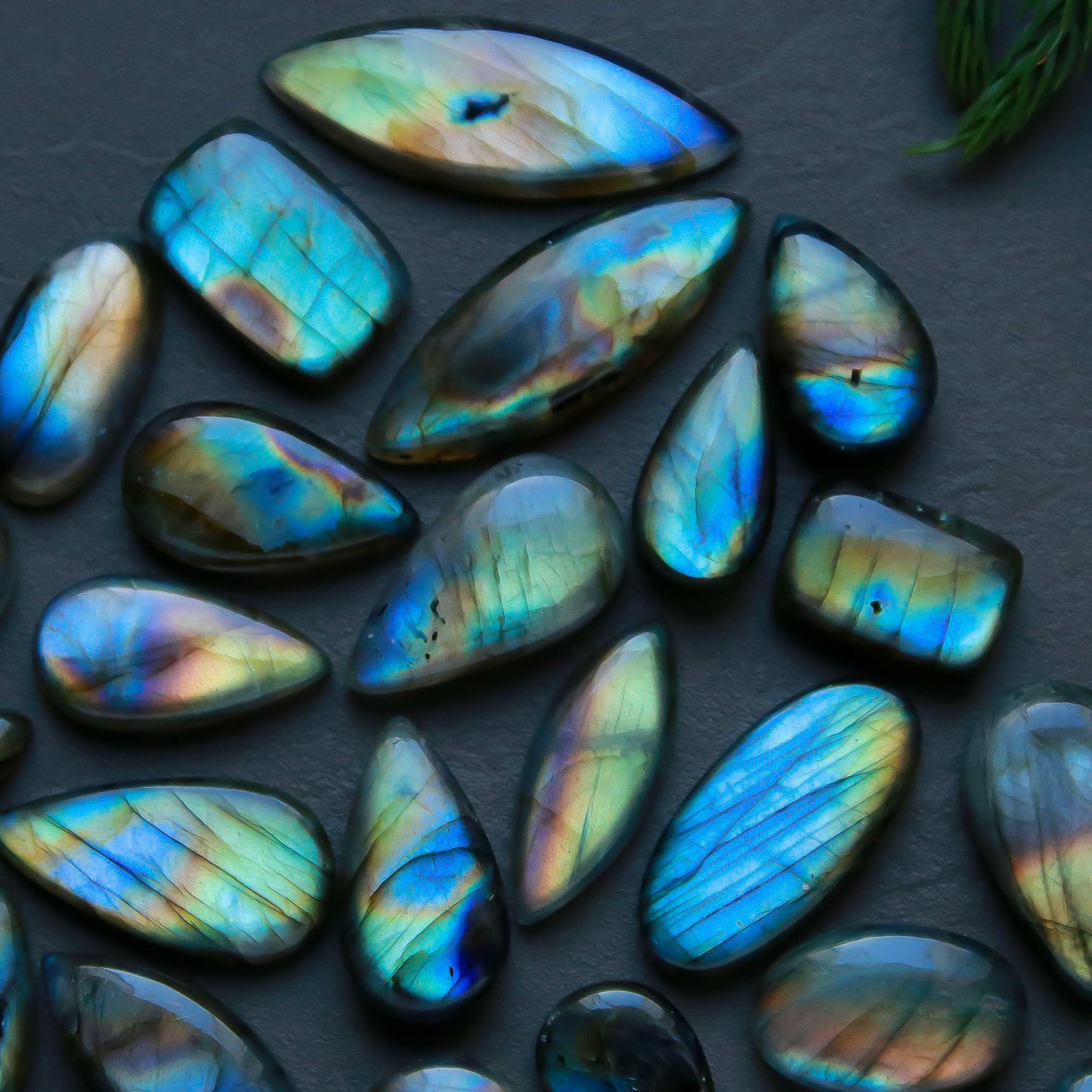 36 Pcs 267 Cts  Natural Labradorite Cabochon Loose Gemstone Jewelry Semi-Precious Healing Crystal Lots 9x9-31x11mm 13304