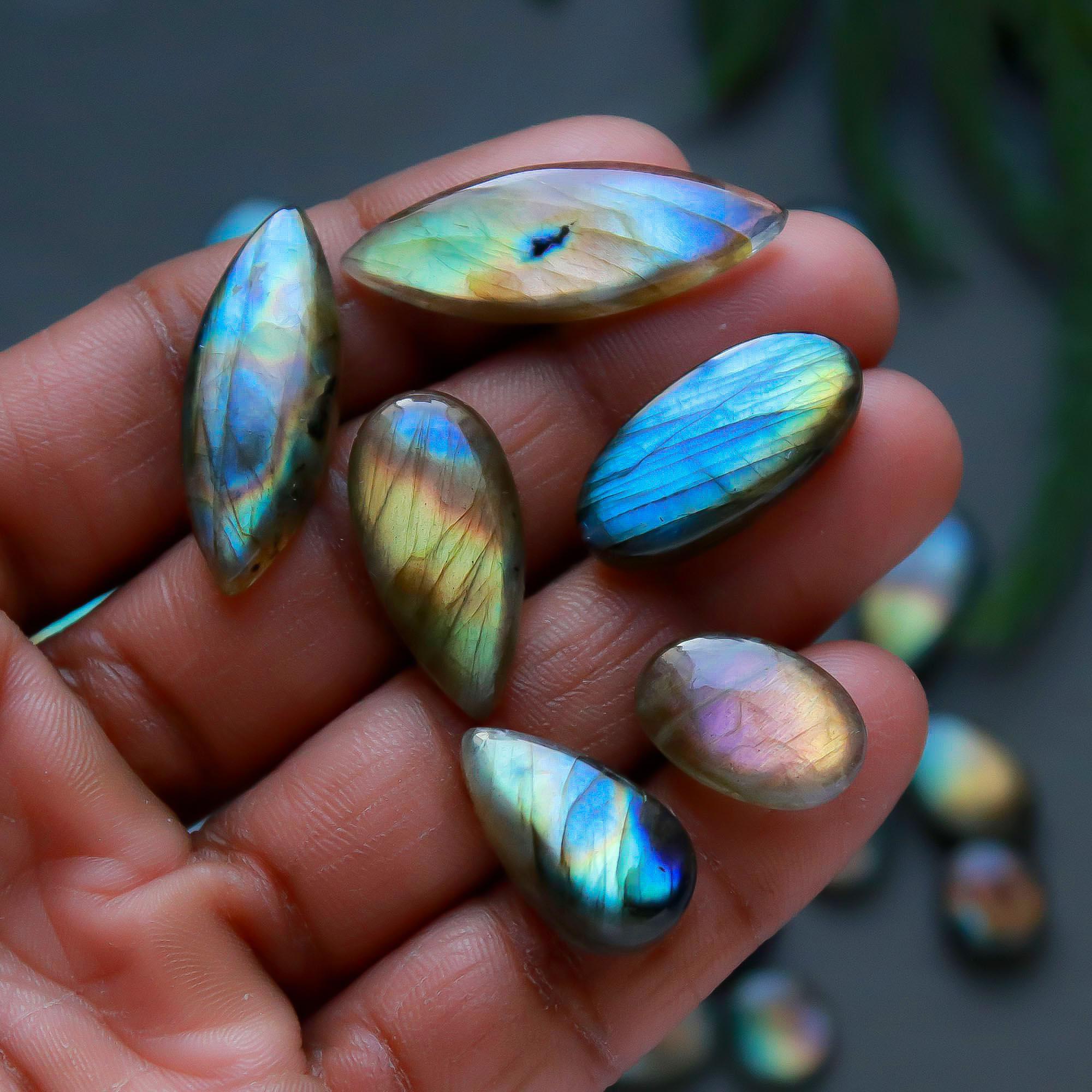 36 Pcs 267 Cts  Natural Labradorite Cabochon Loose Gemstone Jewelry Semi-Precious Healing Crystal Lots 9x9-31x11mm 13304