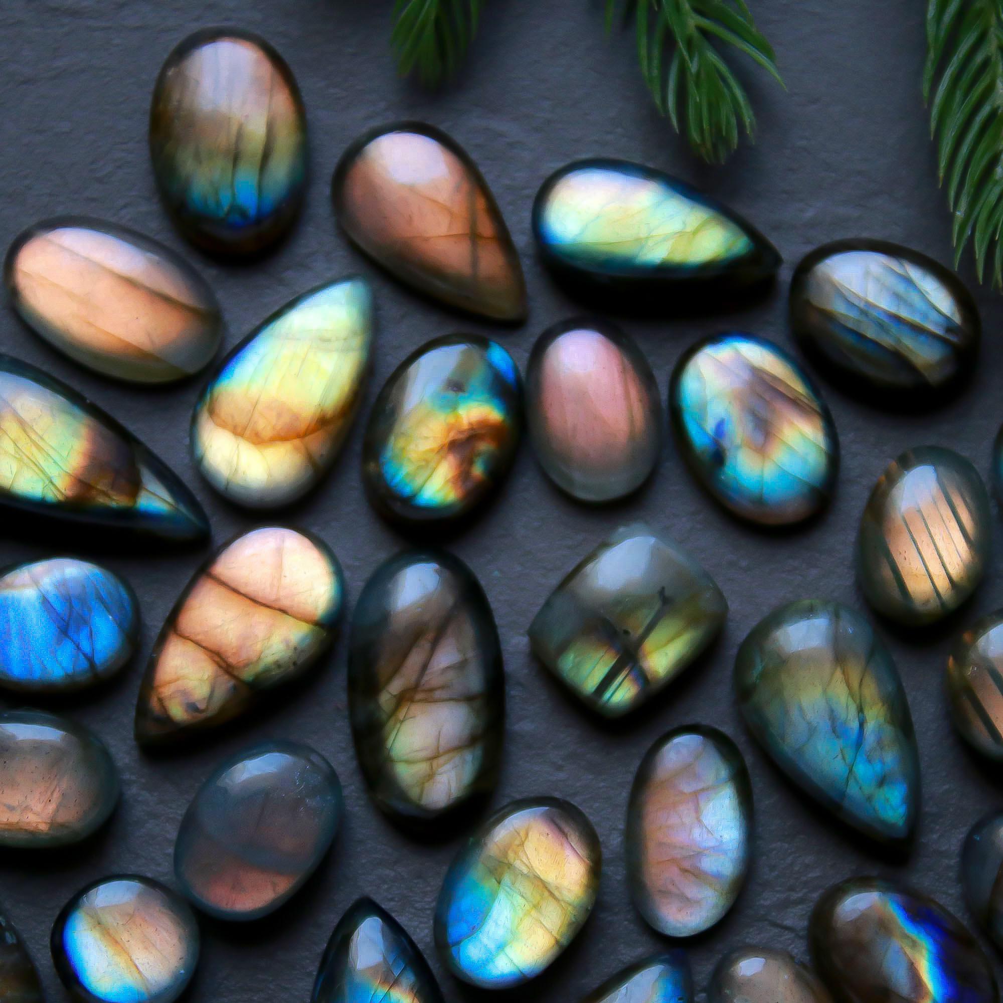 40 Pcs 185 Cts  Natural Labradorite Cabochon Loose Gemstone Jewelry Semi-Precious Healing Crystal Lots 8x8-20x8mm 13306