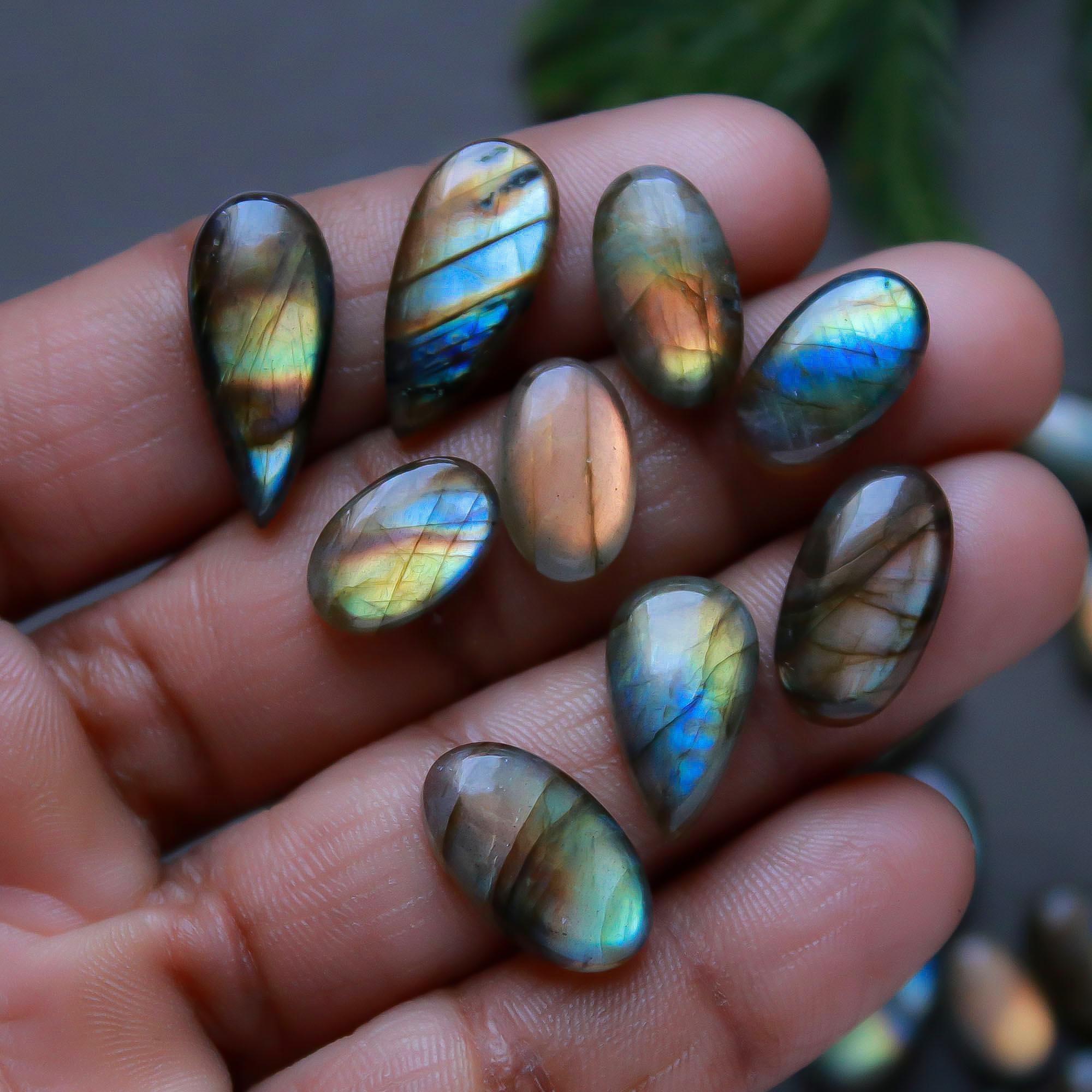 40 Pcs 185 Cts  Natural Labradorite Cabochon Loose Gemstone Jewelry Semi-Precious Healing Crystal Lots 8x8-20x8mm 13306