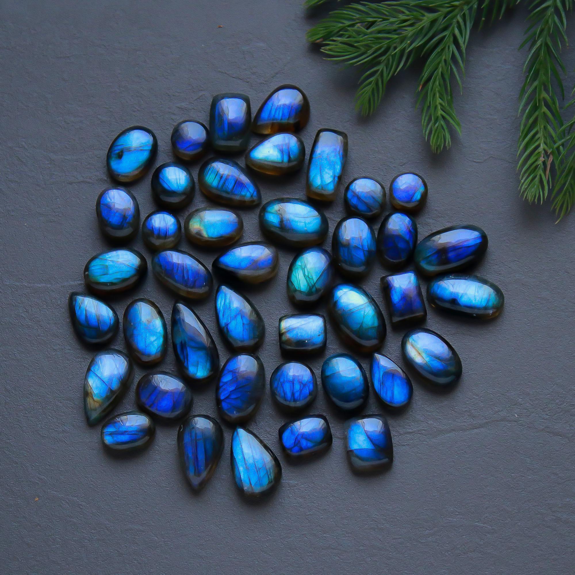 41 Pcs 201 Cts  Natural Labradorite Cabochon Loose Gemstone Jewelry Semi-Precious Healing Crystal Lots 7x7-17x8mm 13307