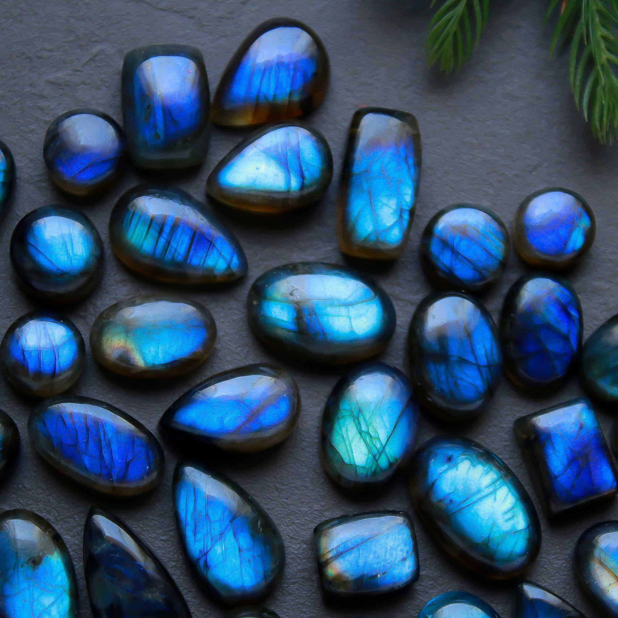 41 Pcs 201 Cts Natural Labradorite Cabochon Loose Gemstone Jewelry Semi-Precious Healing Crystal Lots 7x7-17x8mm 13307