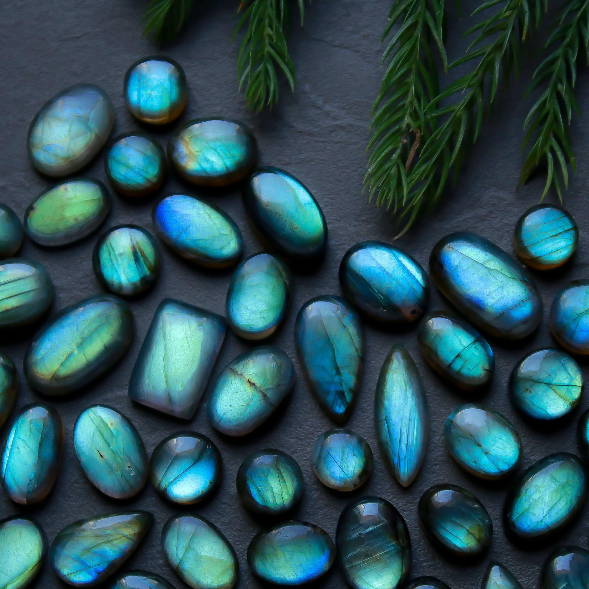 52 Pcs 217 Cts  Natural Labradorite Cabochon Loose Gemstone Jewelry Semi-Precious Healing Crystal Lots 8x8-16x9mm 13308